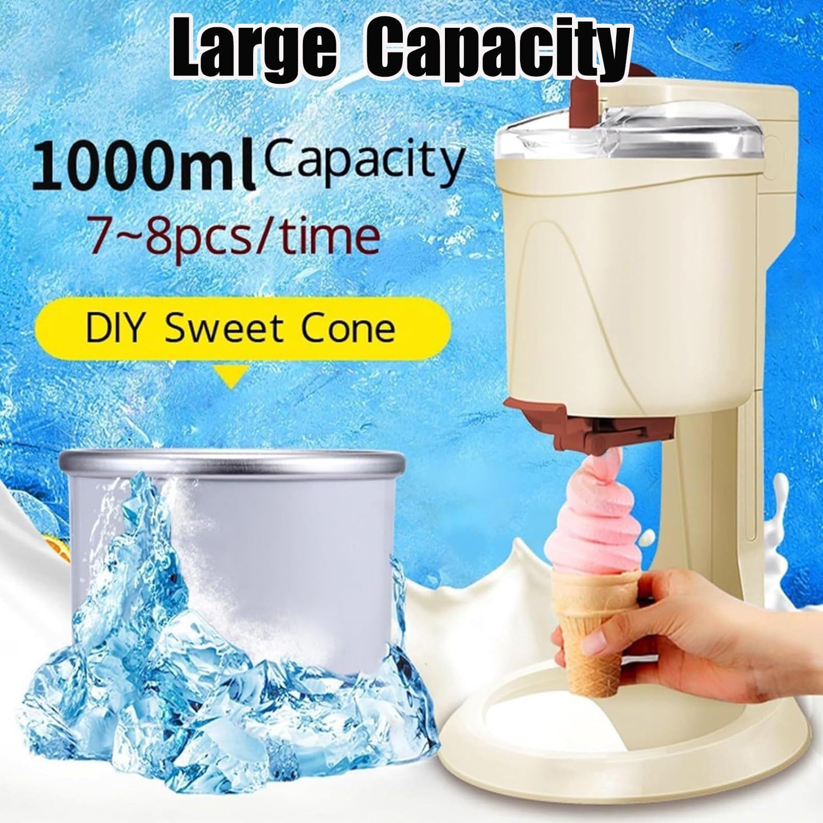 Machine À Glace Italienne 1L, DIY Sorbetière Automatique Pour Glaces Maison Et Yaourts Glacés, Appareil À Sorbets Aux Fruits Sain, Opération En Un Clic Pour Cuisine