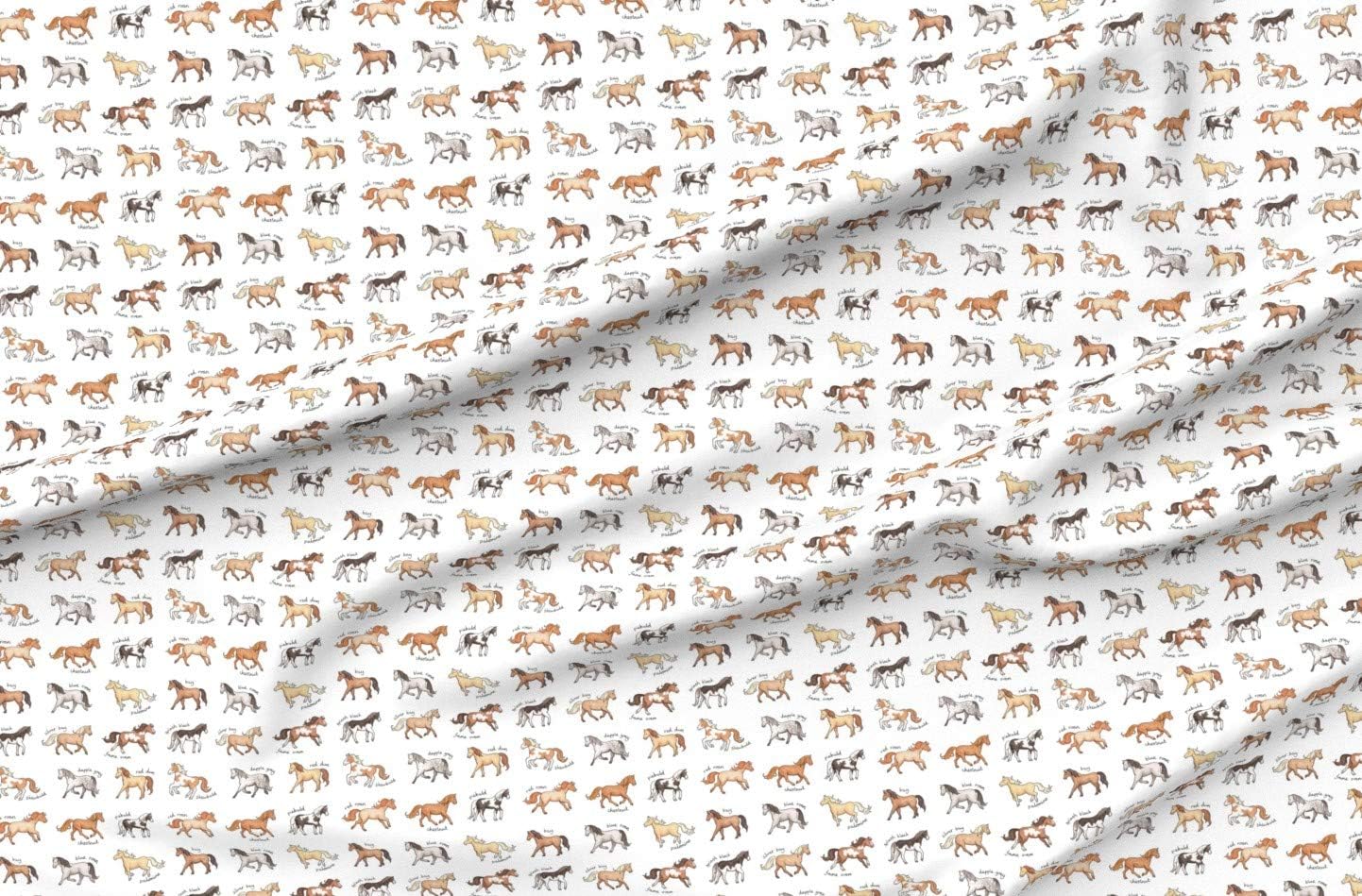 Spoonflower Fabric - Watercolor Horses Equestrian Ponies Palomino Dapple Grey Chestnut Printed on Organic Cotton Sateen Fabric by The Yard - Sewing Quilting Apparel Home Decor