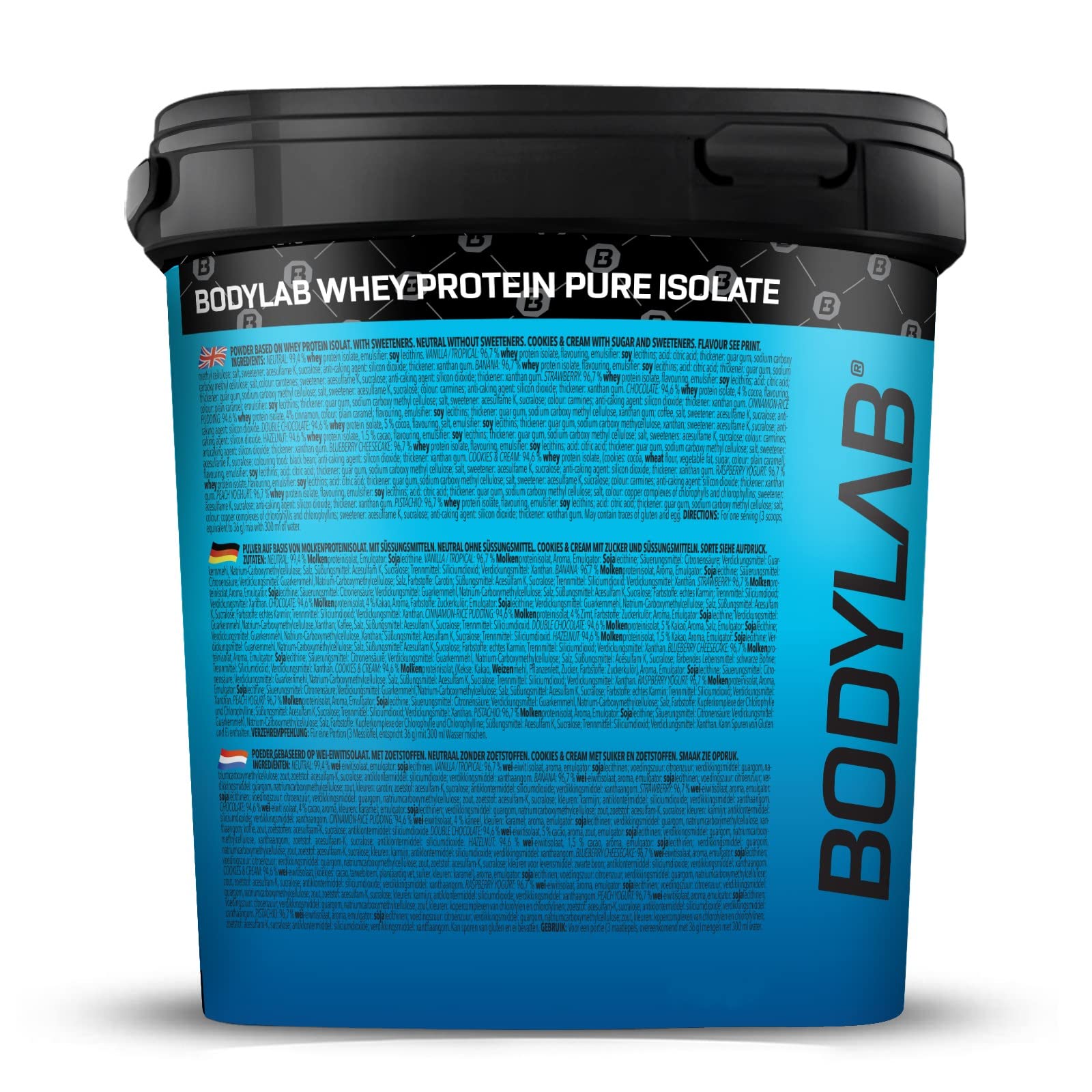 Whey Protein Isolate 2kg Erdbeer Bodylab24, Eiweißpulver aus Whey Isolat, Whey Protein-Pulver kann den Muskelaufbau unterstützen, konzentriertes Iso-Whey-Protein frei von Aspartam