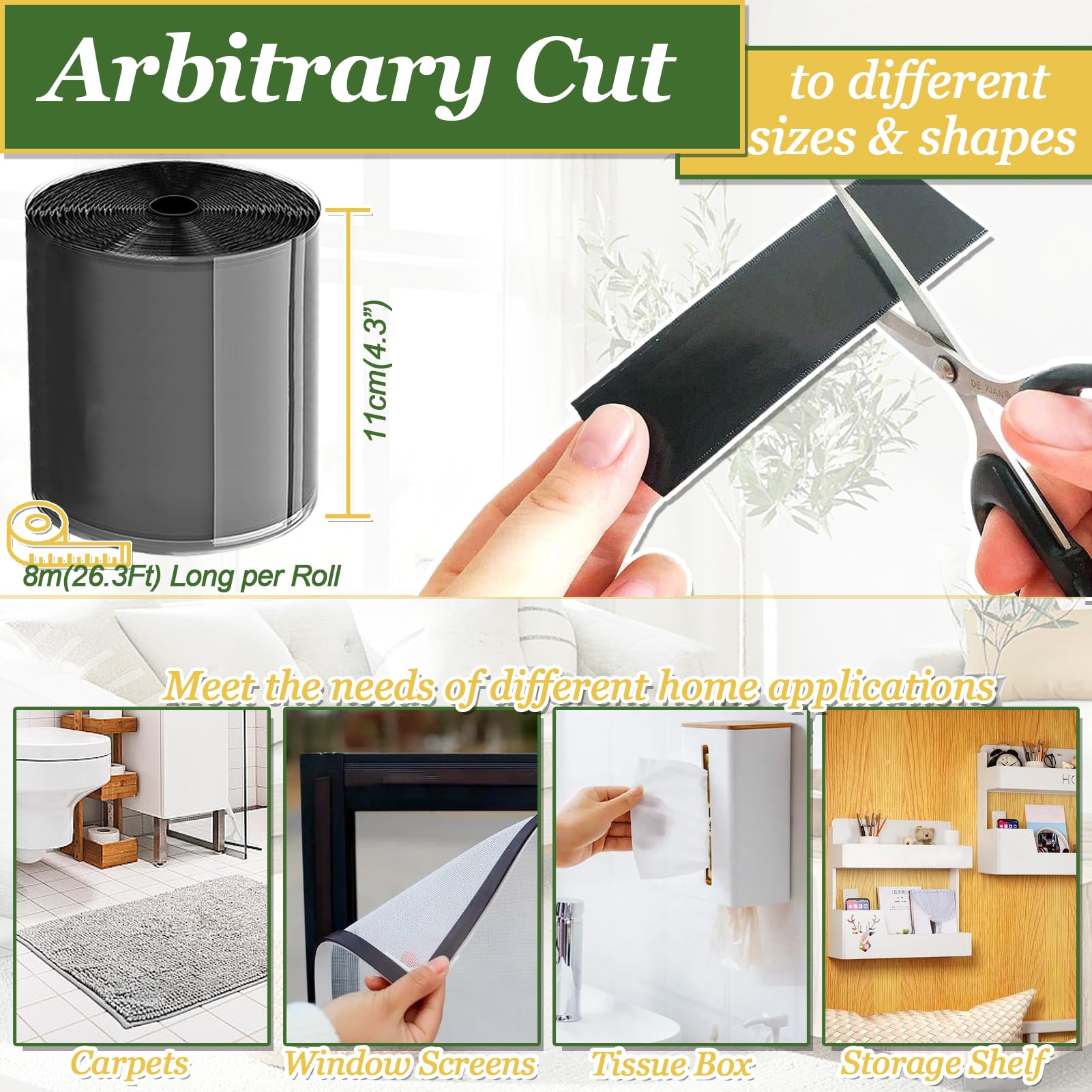 TEUVO 11cm X 8M Scratch Autocollant Avec Adhésive pour Maintenir les Coussins de Canapé Rouleau Bande Scratch Adhésif Scratch Autocollant Large Puissant Tissus pour Autour de la Maison Bureau Fixation