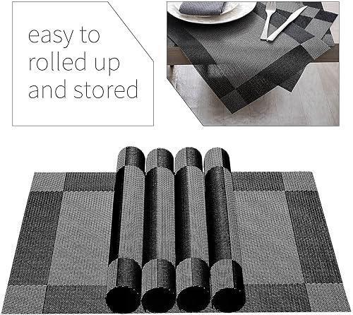 Miniatura 5 de AHHFSMEI Juego de 6 manteles individuales para mesa de comedor, manteles individuales de vinilo tejido de plástico, antideslizantes, aislamiento