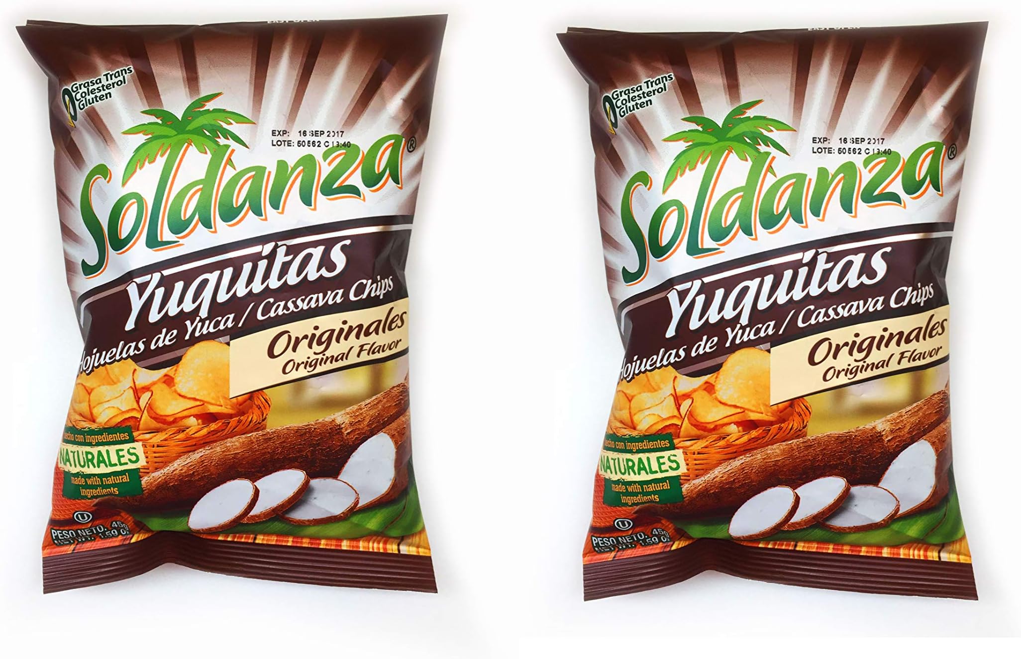 SOLDANZA Yuquitas - Hojuelas de Yuca/Cassava Chips 45 gr. - Pack of 2.