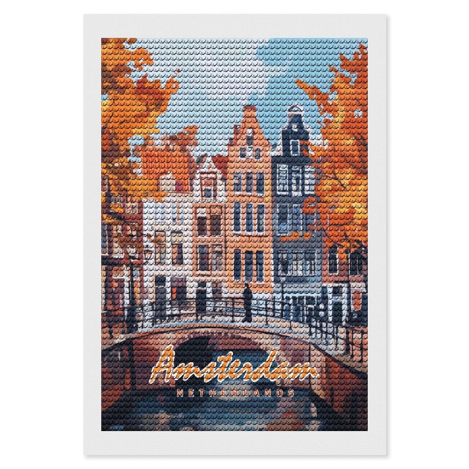 Junmoney Amsterdam Canal Painting Diamond Painting Kit 8"x12", Easy Handmade Project, Easy to Enjoy, Aesthetic Room Decor, Christmas Gift