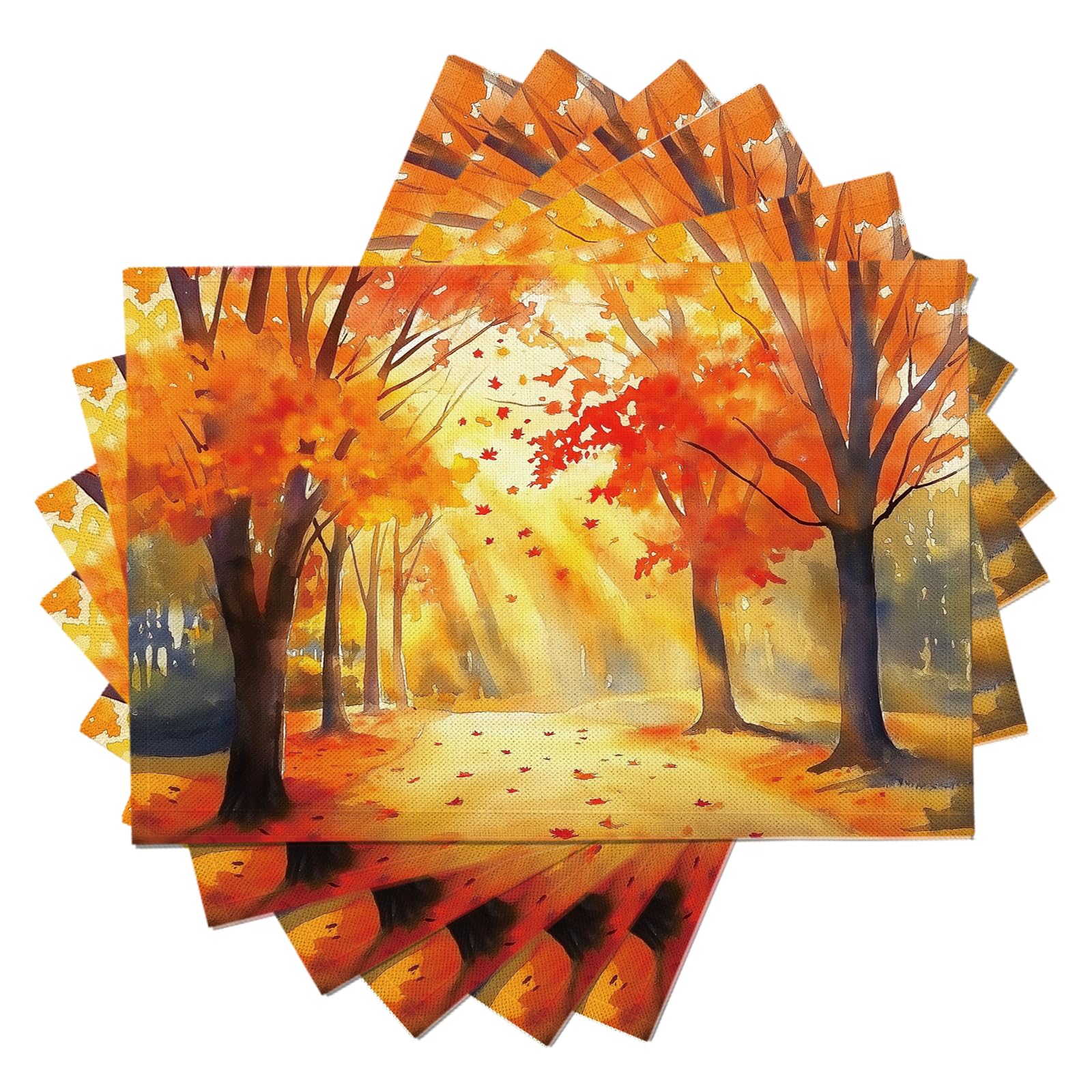 30×45cm Tovaglietta Americana Acquerello in Cotone Lino Rettangolare - Tovagliette Set di 8 Alberi autunnali Resistente al Calore per La Cucina, Il L'Ufficio