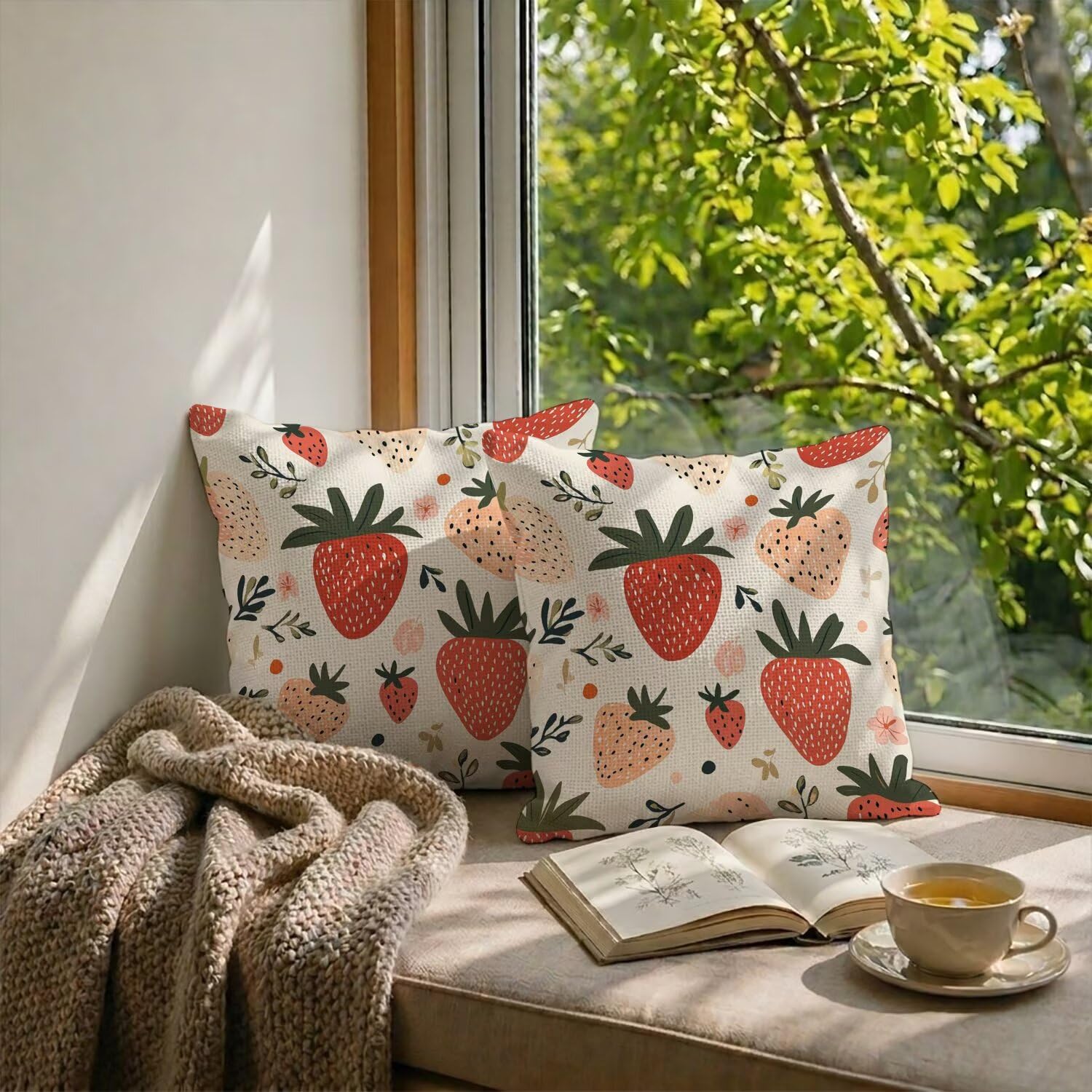 Housses de Coussin 90x90 Extérieur Imperméables en Lin Haut de Gamme Rose