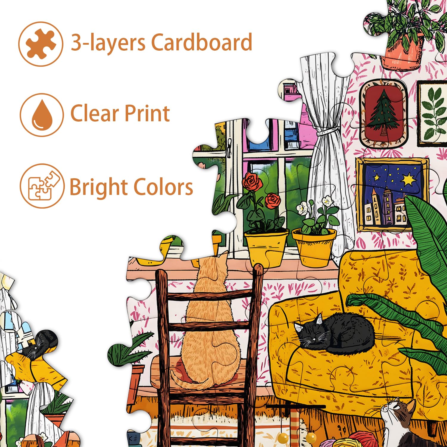 PICKFORU Cat 1000 Piece Puzzle for Adults, Colorful Plant Jigsaw Puzzles 1000 Pieces Funny Animals, Challenging Difficult Living Room Art Puzzle as Home Wall Art Decor - Image 5