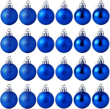 24pcs Mini Blue Christmas Ball Ornaments, 1.18 Inch | Shatterproof Plastic Material, Shiny Matte Glitter Baubles, for Mini Tree, Wreath, Garland, Holiday Party Decor