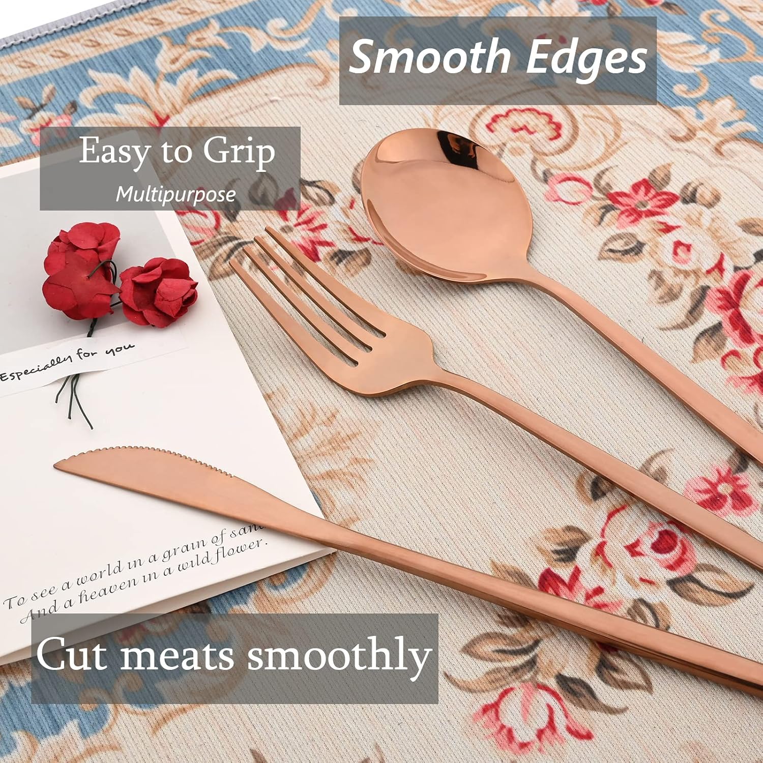 32 Piece Basic Silverware Set, 100% Stainless Steel Tableware Kitchen Silverware Ideal For Wedding/Party/Restaurant/Home, Service For 8, Mirror Stain - Rose Gold