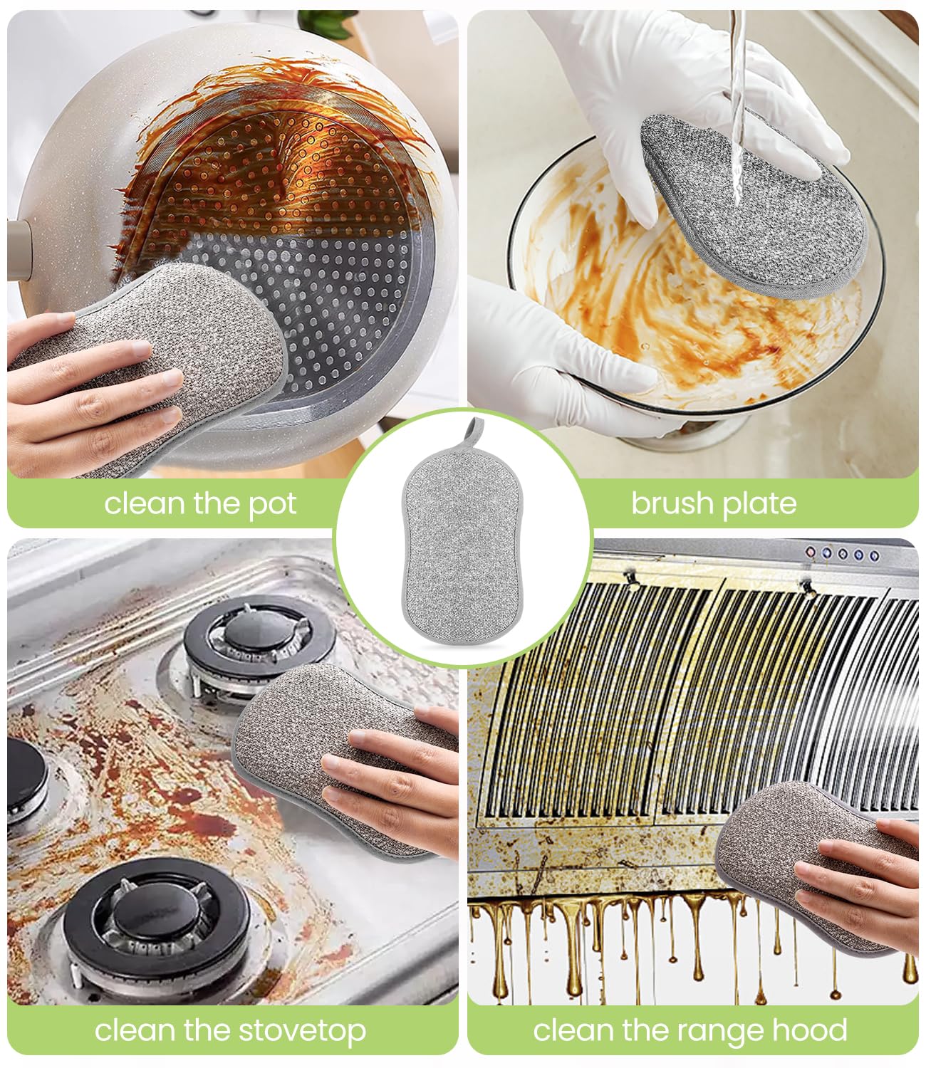 8 Éponges Réutilisables Lavables + 2 Crochets Autocollants – Double Face Pour Vaisselle, Cuisine Et Salle De Bain