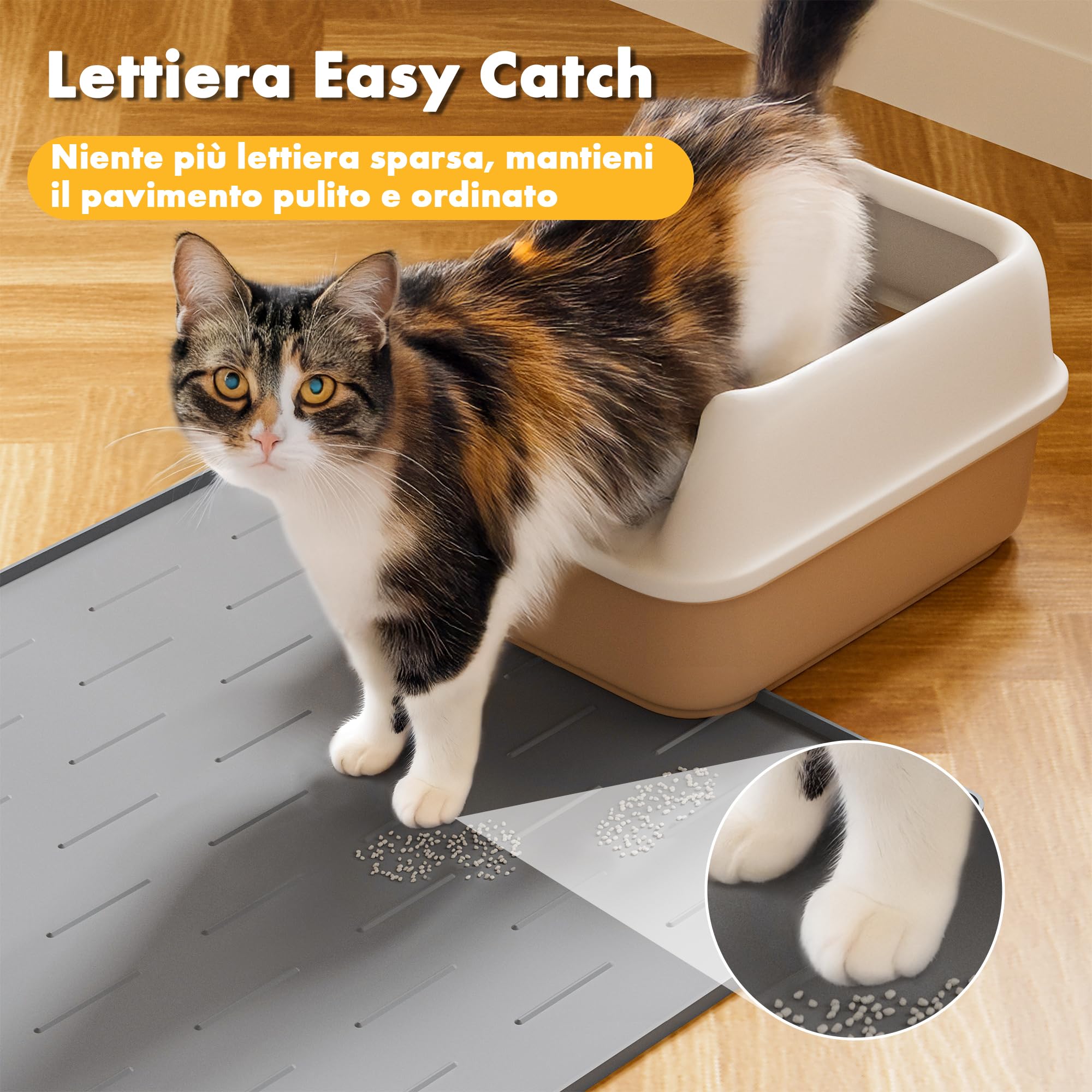 Pieviev Tappetino Lettiera Gatto Silicone, 86x56cm Tappeto Lettiera Gatto, Impermeabile e Antiscivolo, XL Grande Cat Litter Mat per Raccogliere la Sabbia, Grigio Chiaro