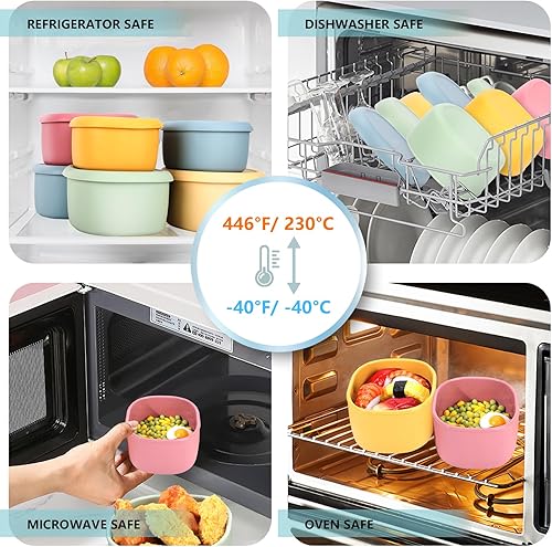 Miniatura 5 de 4 recipientes de silicona para almacenamiento de alimentos con tapas, sin BPA, reutilizables, de silicona, para congelador, lavavajillas (33.8