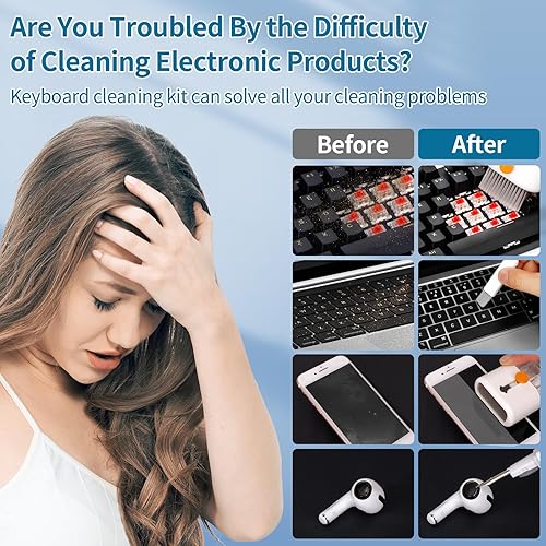 Miniatura 5 de Kit de limpieza de teclado para laptop, cepillo de limpieza tecnológico todo en uno, accesorios multifunción para PC con kit de limpieza Airpod,
