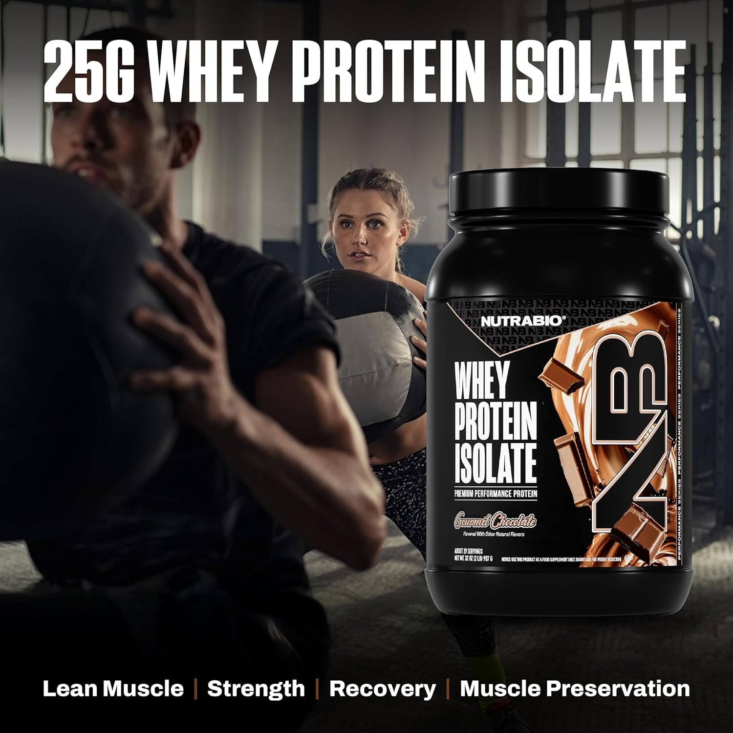 NutraBio 100% Whey Protein Isolate Protein Powder, 25g Protein with Complete Amino Acid Profile, Non-GMO, Soy & Gluten Free, Low Carb, Low Calorie Whey Protein Powder, Gourmet Chocolate, 2 Lbs