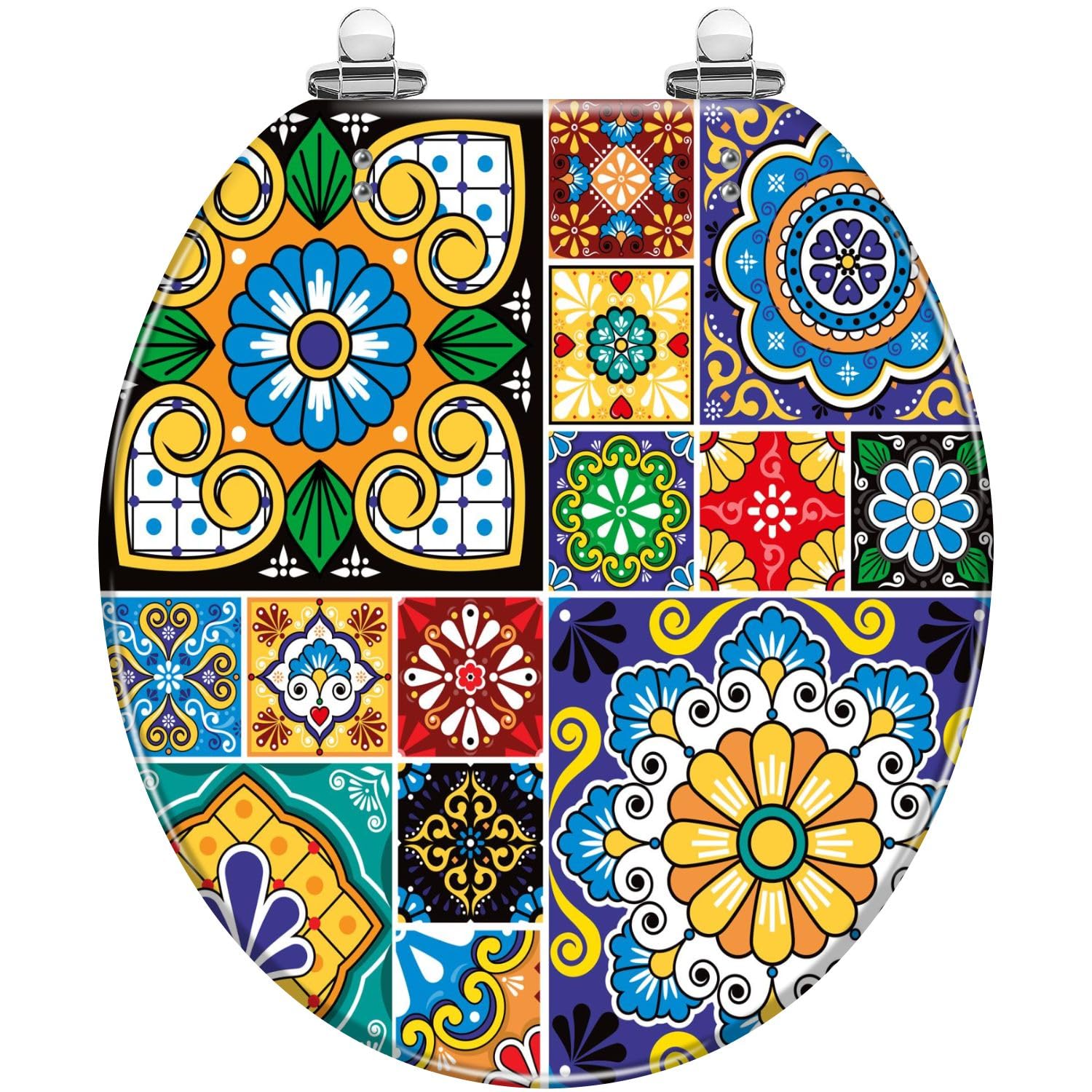 Dxpsxjl Color8 Retro Design, Quick Release Hinges, Easy Clean Install Toilet Seat, Adjustable, Lightweight, Durable, Portable, User-Friendly, Compact, Decorative, Round, Talavera, Tiles