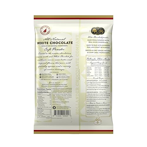 Miniatura 2 de Hollander - Polvo de chocolate blanco natural | Bolsa de 2.5 libras | Chocolate blanco real dulce y cremoso | Bebidas, bebidas de café especiales,