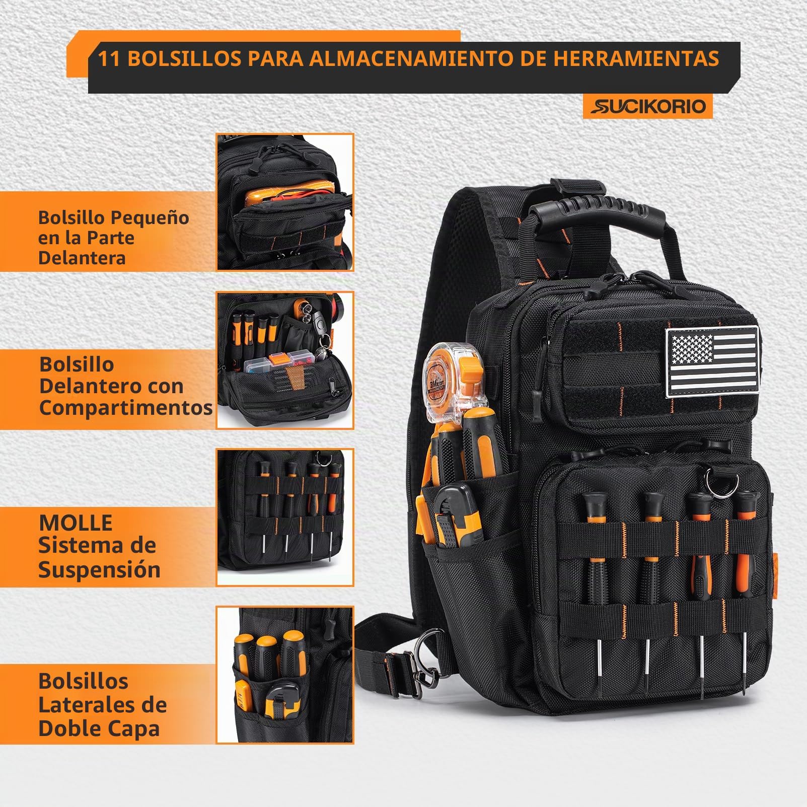 Bolsa Bandolera Herramientas de Trabajo Electricista Pequeña | Impermeable 1680D Oxford Bolso de Herramientas Vacio Táctica Estuche Herramientas Organizador HVAC Tool Bag