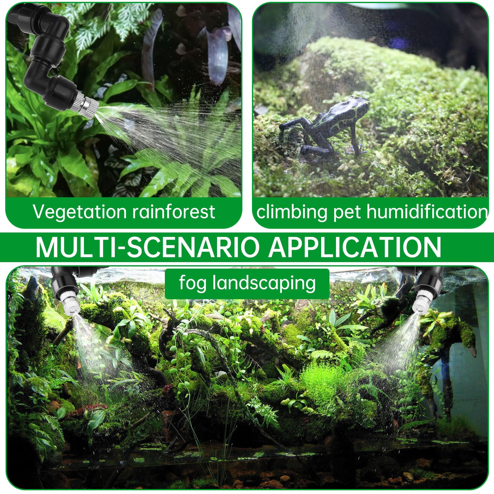 4 ugelli spray + 1 igrometro 2 in 1, ugelli di nebulizzazione per rettili regolabili a 360°, impianto di irrigazione terrario per acquario foresta pluviale (testa singola)