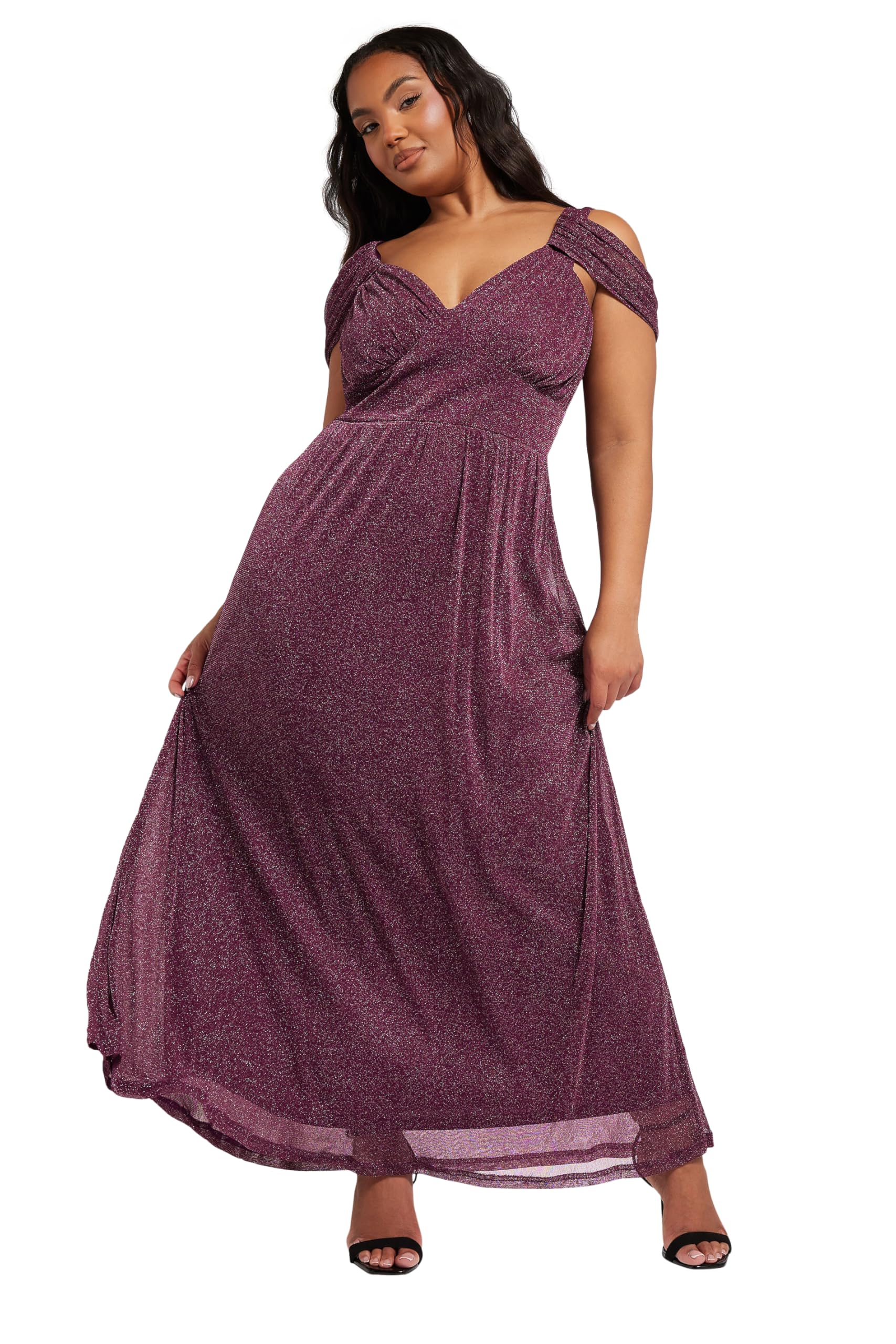 Yours Women's Purple Metallic Cold Shoulder Maxi Dress In | Size: 20