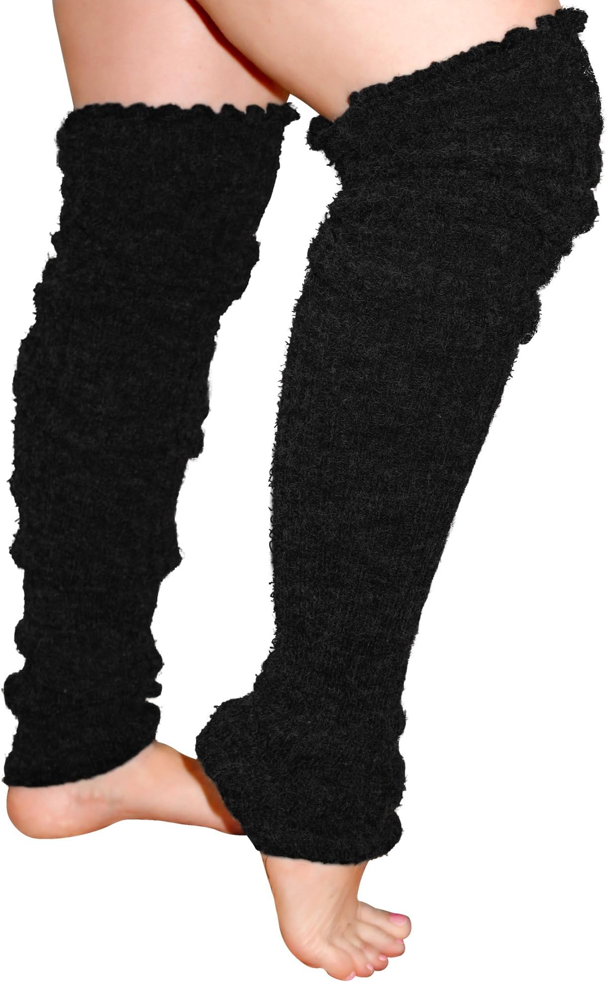Plus Size Leg Warmers Super Long Cable Knit Warmer (Solid Black 1PK)