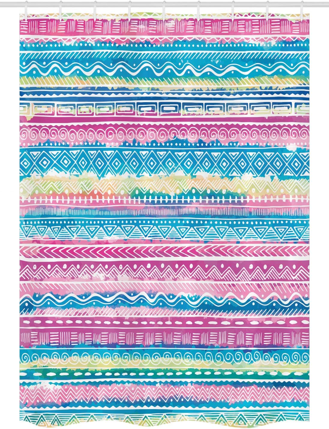 Ambesonne Tribal Stall Shower Curtain, Watercolor Tie Dye Effect Art Stripes Aquatic Theme Bohemian Aztec Print, Fabric Bathroom Decor Set with Hooks, 54" W x 78" L, Blue Pink Cream