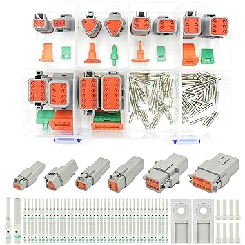 ALFCI 116PCS Deutsch DT Connector Kit, 2 3 4 6 8 12 Pin Waterproof Connectors, Size 16 Solid Pins Version, Electrical Wire Connectors(1 Sets) (Solid Contacts)