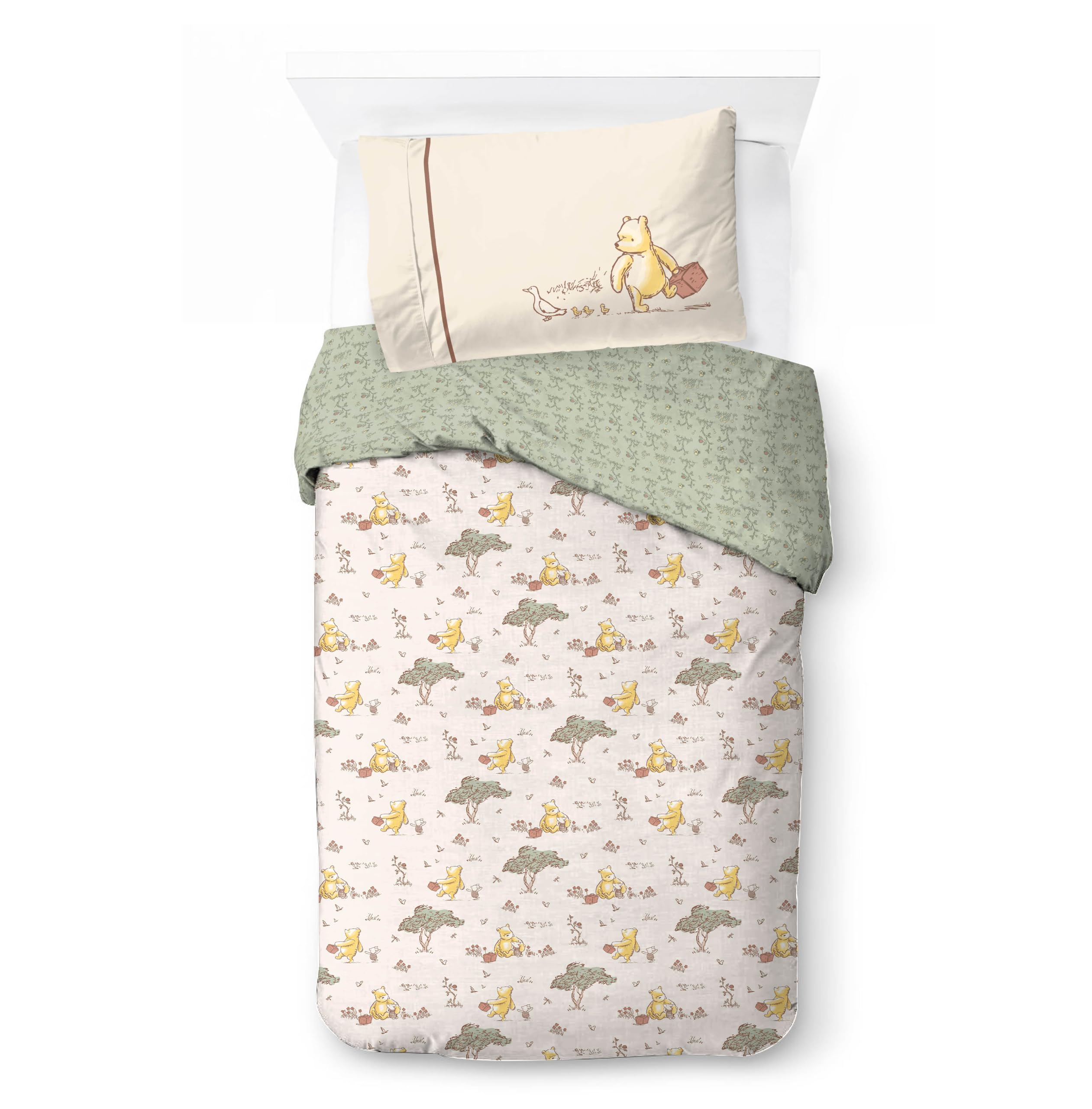 Jay Franco Children's Disney Winnie The Pooh Single Duvet Cover Set – 100% Cotton Super Soft Bedding with Pillowcase, Official Licensed Product, Tan, 2 Piece Set