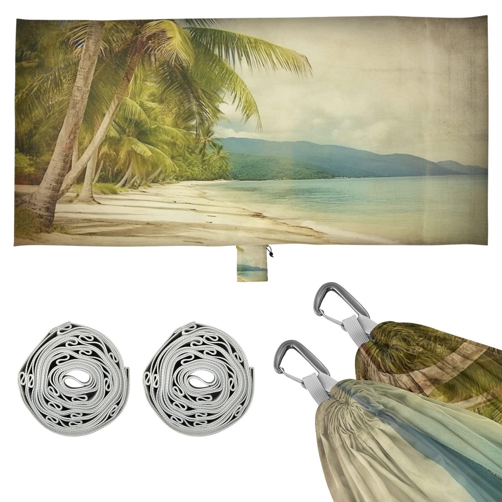 SDMKA Retro Beach Camping Hammock, 330 lbs with 2 Tree Straps, Carry Bag, Single Portable Hammock for Outdoor/Indoor, Hiking, Beach, Backpacking, Travel