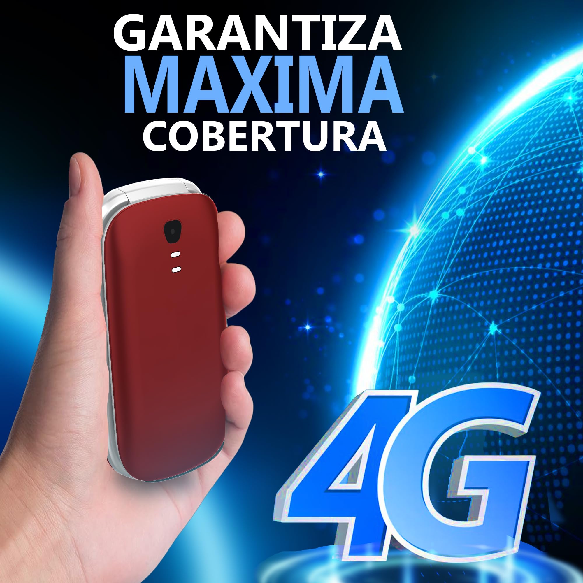 Funker E300 Max Audio 3 4G, Telefono movil tapa fácil de usar, Teclas y Pantalla grandes, AudioPRO compatible con audífonos, volumen muy fuerte con Amplificador, Configuración Remota, Botón SOS (Rojo)