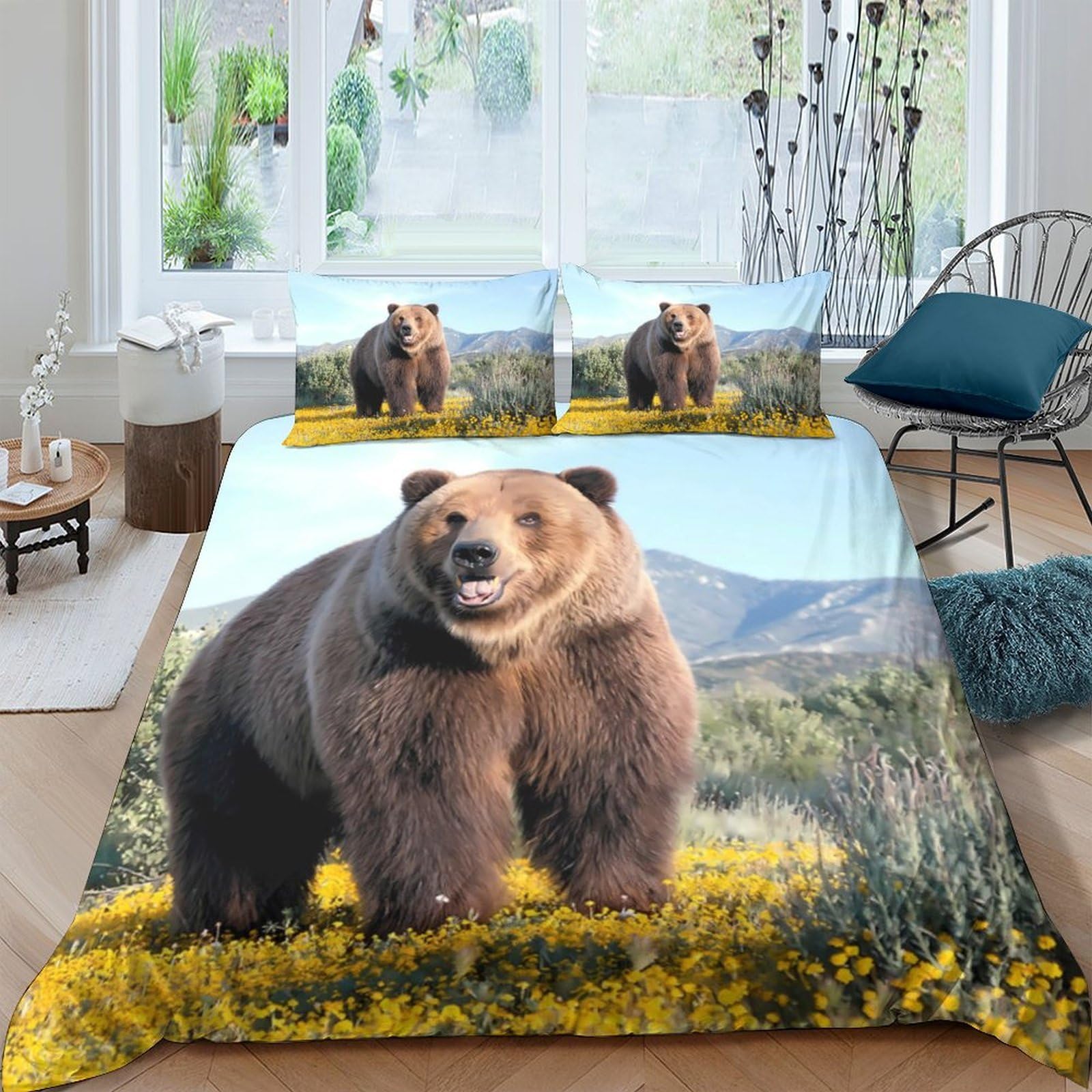 Ctjqhvkz Style-7 3D Printed Brown Bear Fitted Sheet Microfiber Soft Mountain Meadow Mattress Cover For Bedroom Dorm Protector Decor Single（135X200cm）