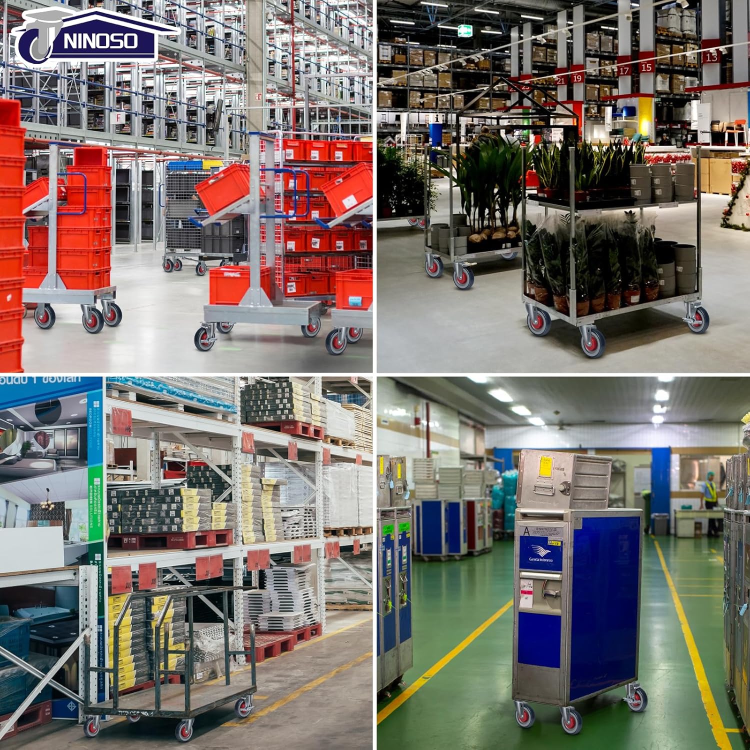 NINIOSO 5'' Caster Wheels Heavy Duty Industrial Swivel Casters Set of 4 with Load 1400lbs Capacity, Shopping Cart Wheels Replacement, Swivel Rubber Wheels for Cart Equipment (4 Swivel)