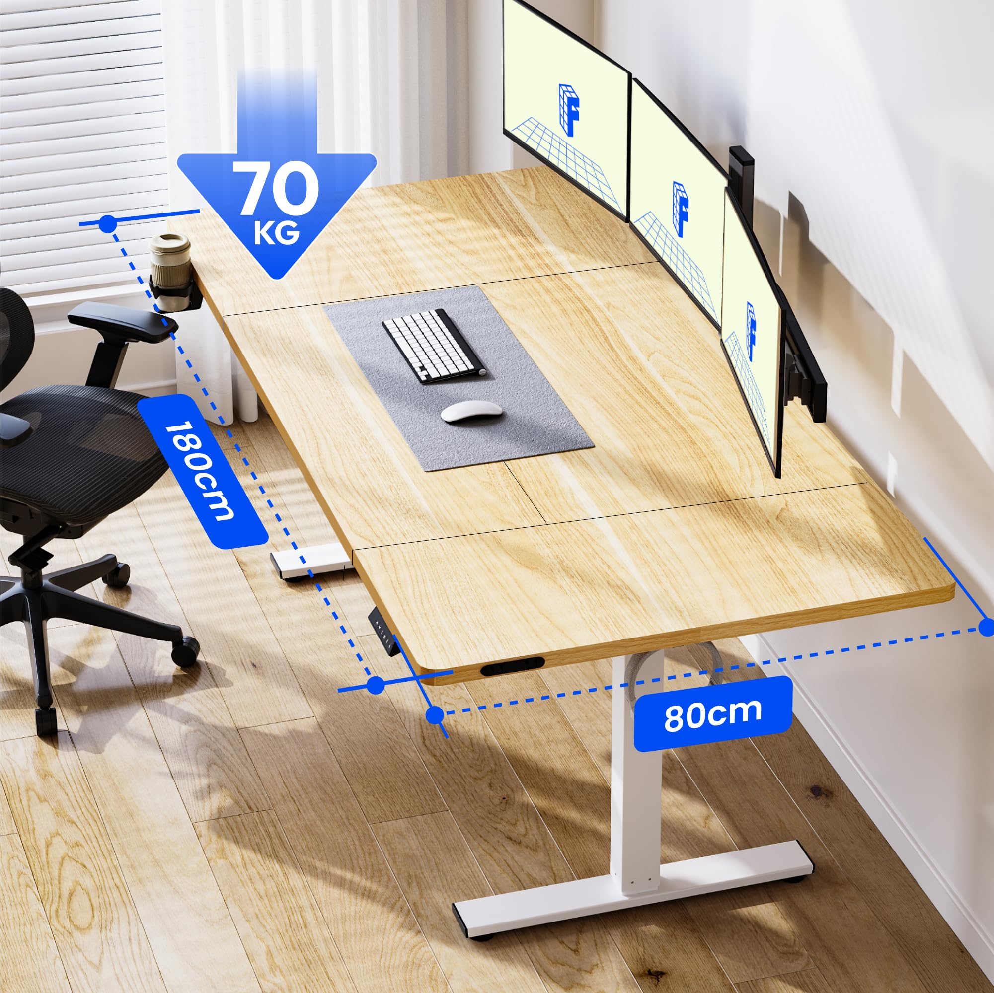 FLEXISPOT Scrivania Regolabile in Altezza 180 * 80 cm, Tastiera con Memoria, Con Gancio, Standing Desk Scrivania Motorizzata