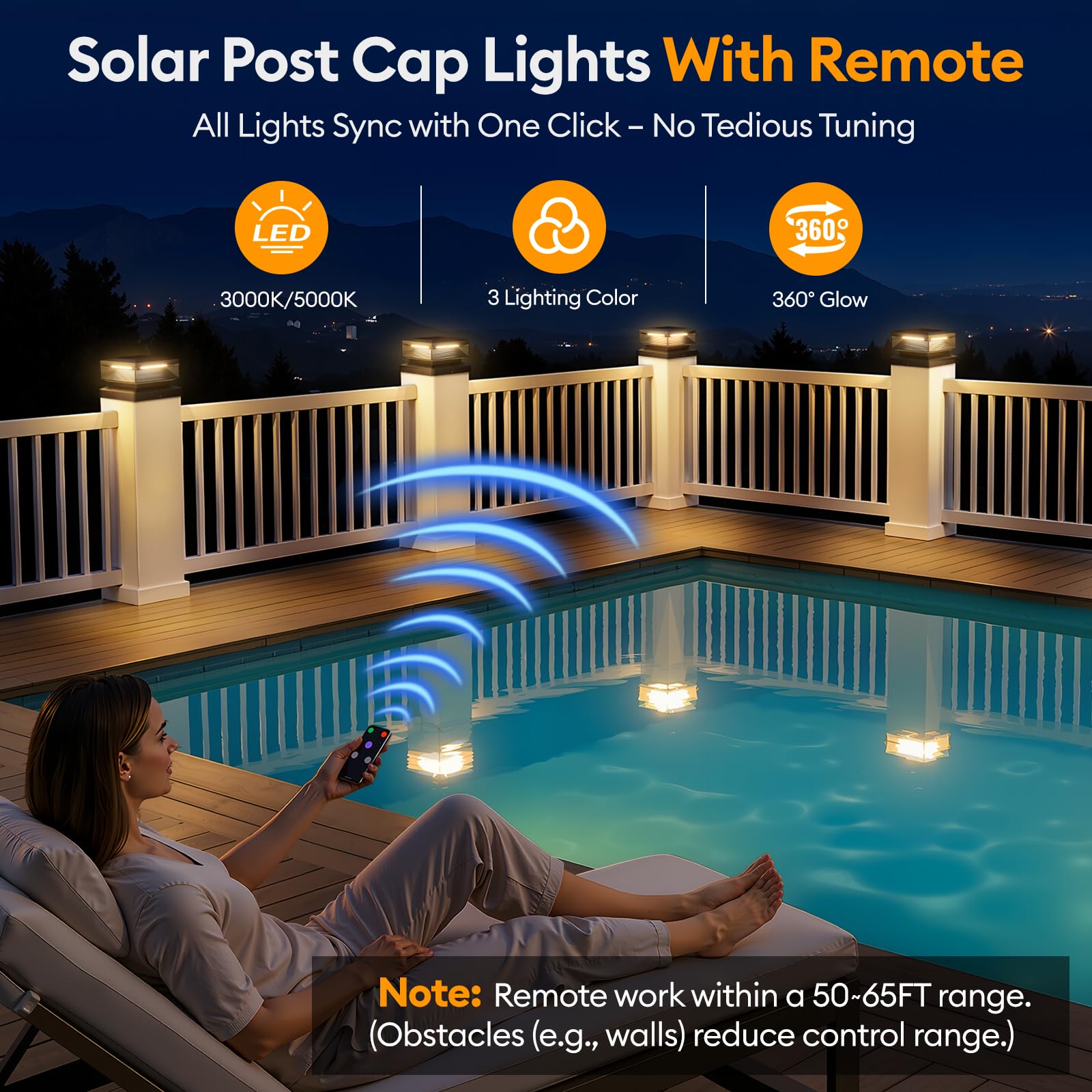 LETMY 2X Bigger Size Solar Post Cap Lights with Remote Control, 4