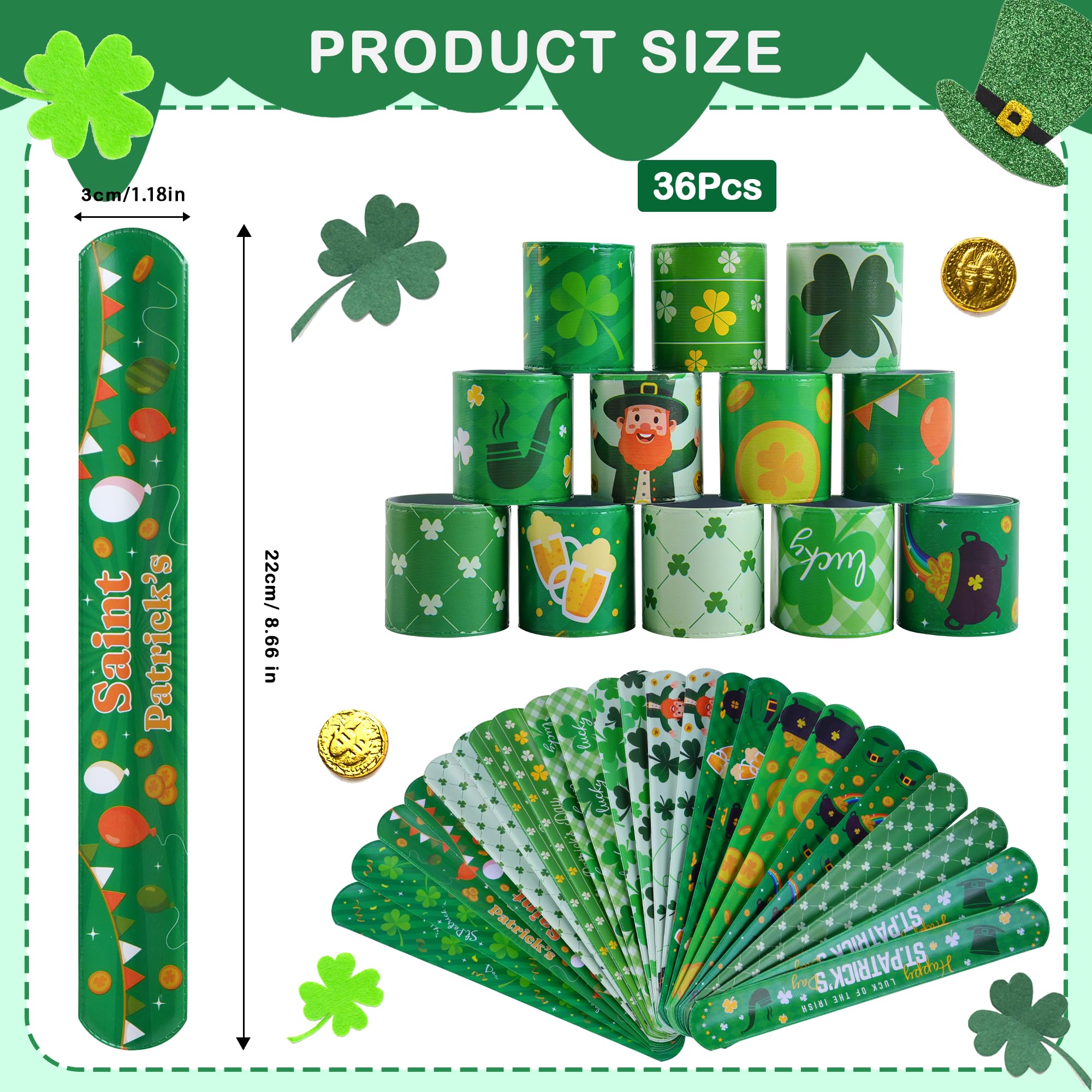36 Pcs St. Patrick's Day Slap Bracelet,St Patricks Day Favors,St Patricks Day Gifts,St Patricks Day Decorations Gifts Bracelet Decorations Outdoor,St Patricks Day Prizes Bracelets Bulk for Holiday