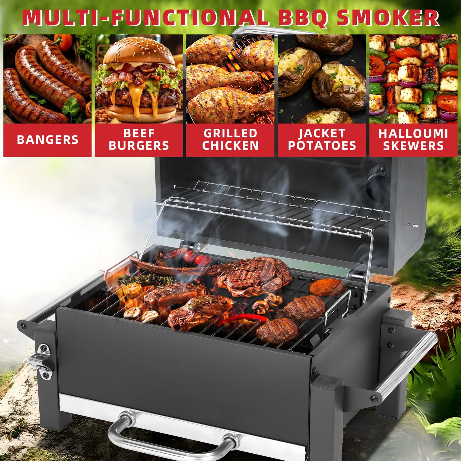 Camping Grill Klappbar, tragbarer Holzkohlegrill Tischgrill für Campingküche & Outdoor, Mini Kohlegrill faltbar mit Grillrost, ideal für BBQ, Reisen, Picknick