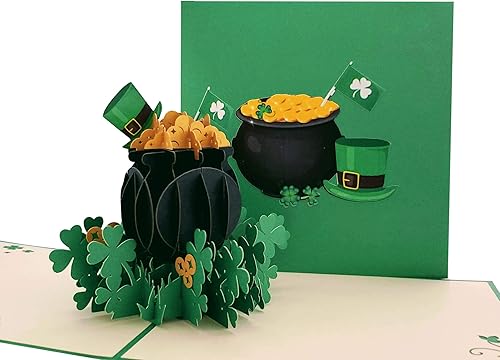 Miniatura 6 de iGifts And Cards Tarjeta desplegable 3D de sombrero de duende en olla de oro, tarjeta del día de San Patricio, fresco, único, irlandés, verde