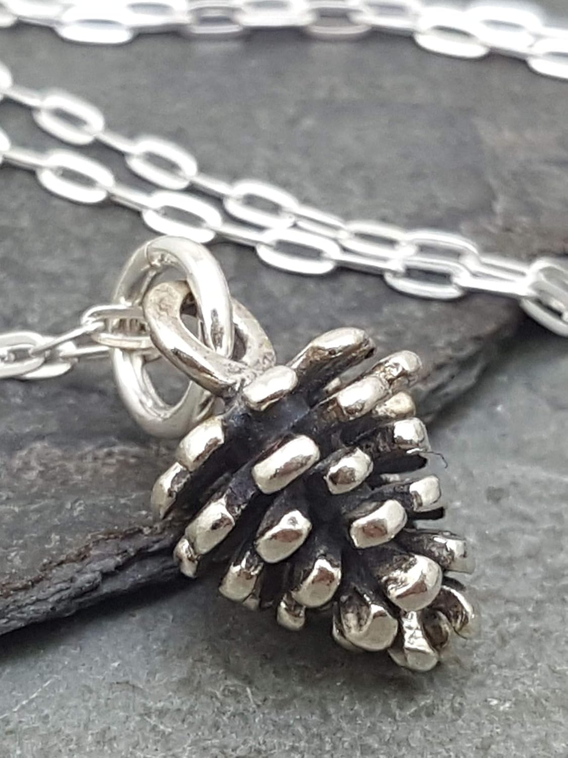 EnCharmed Sterling Silver Pine Cone 3D Charm Necklace, 18" - Image 3
