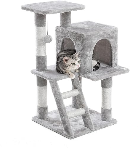 Miniatura 4 de Catreaier Cat Tree Condominio para gatos de varios niveles con postes rascadores y escalera para gatos pequeños a medianos