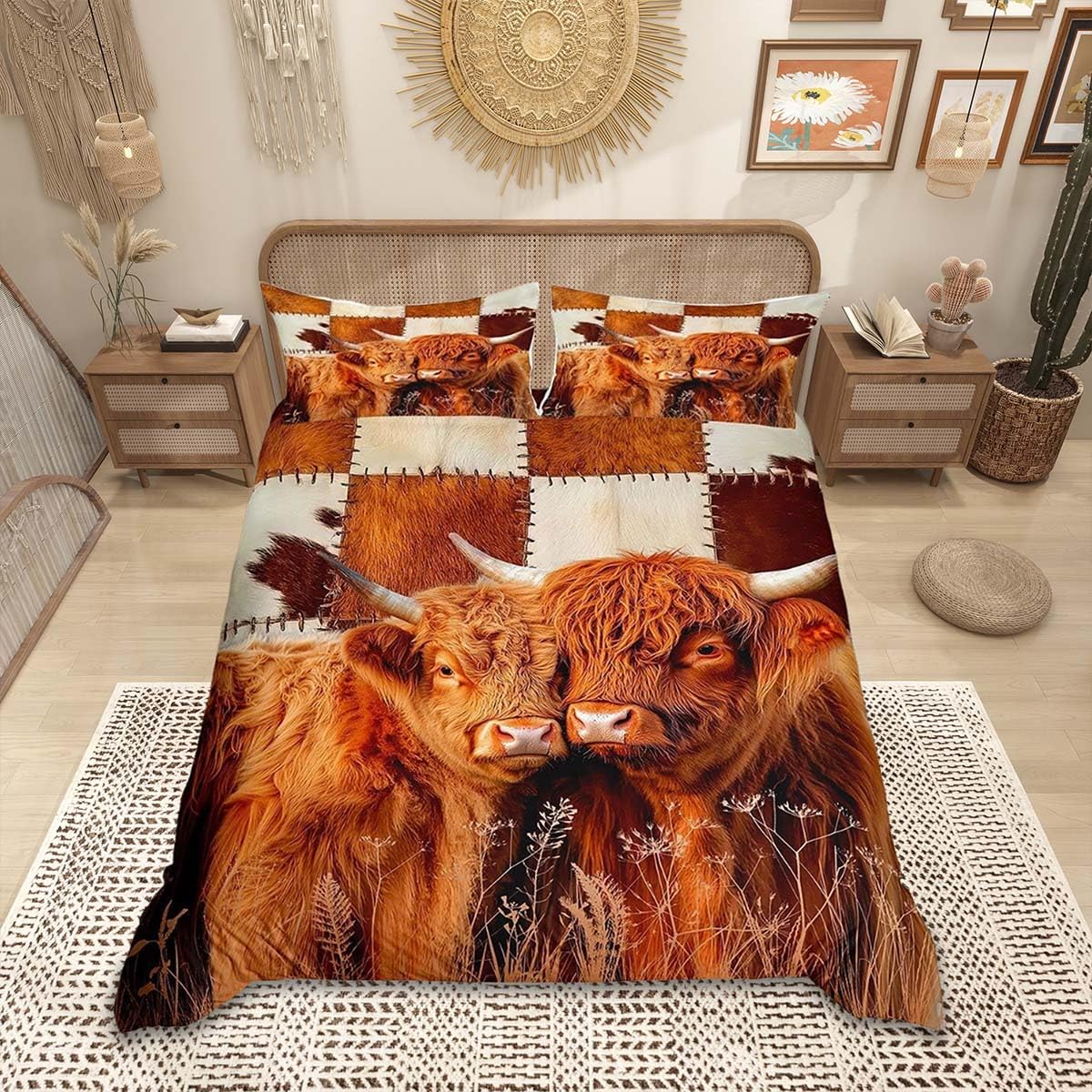 Housse de couette motif vache des Highlands parure de lit double design épuré