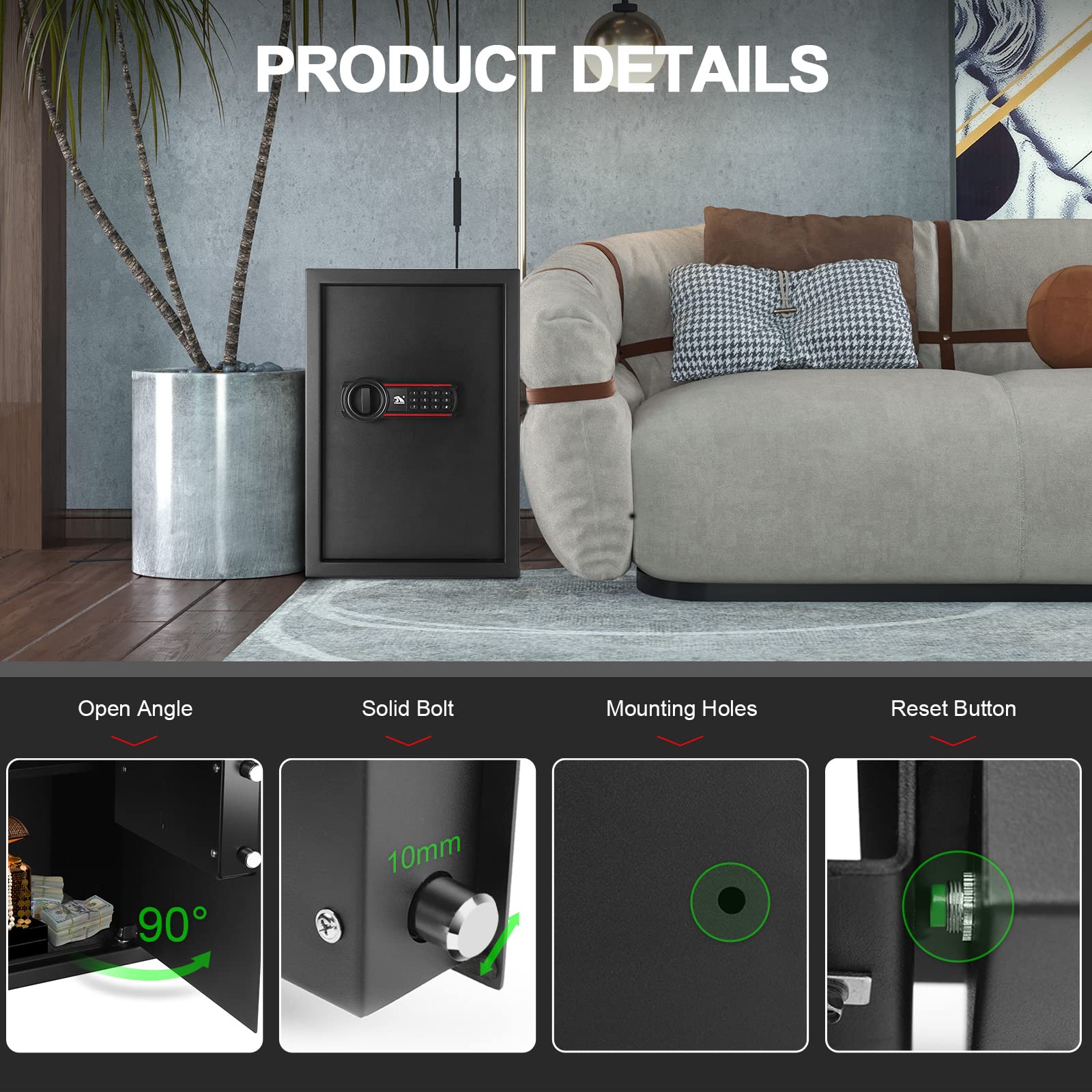 TIGERKING Digital Keypad Safe Box, Combination Lock Safe, Safe and Lock Box with Digital Keypad for Home, Office, Cash, Jewelry, Documents,1.8 Cubic Feet