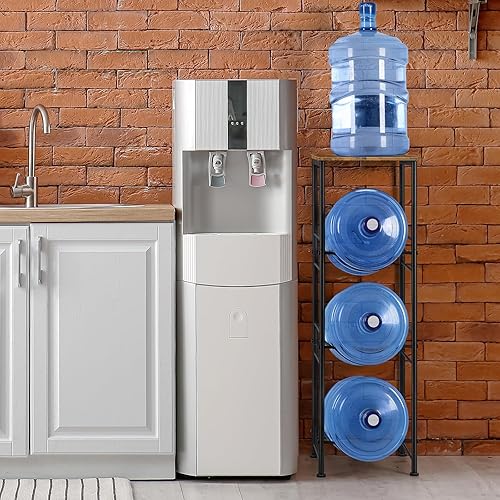 Miniatura 7 de Soporte para botella de agua de 5 galones, organizador de 3 niveles con estante superior, dispensador de agua resistente para cocina, sala de estar,