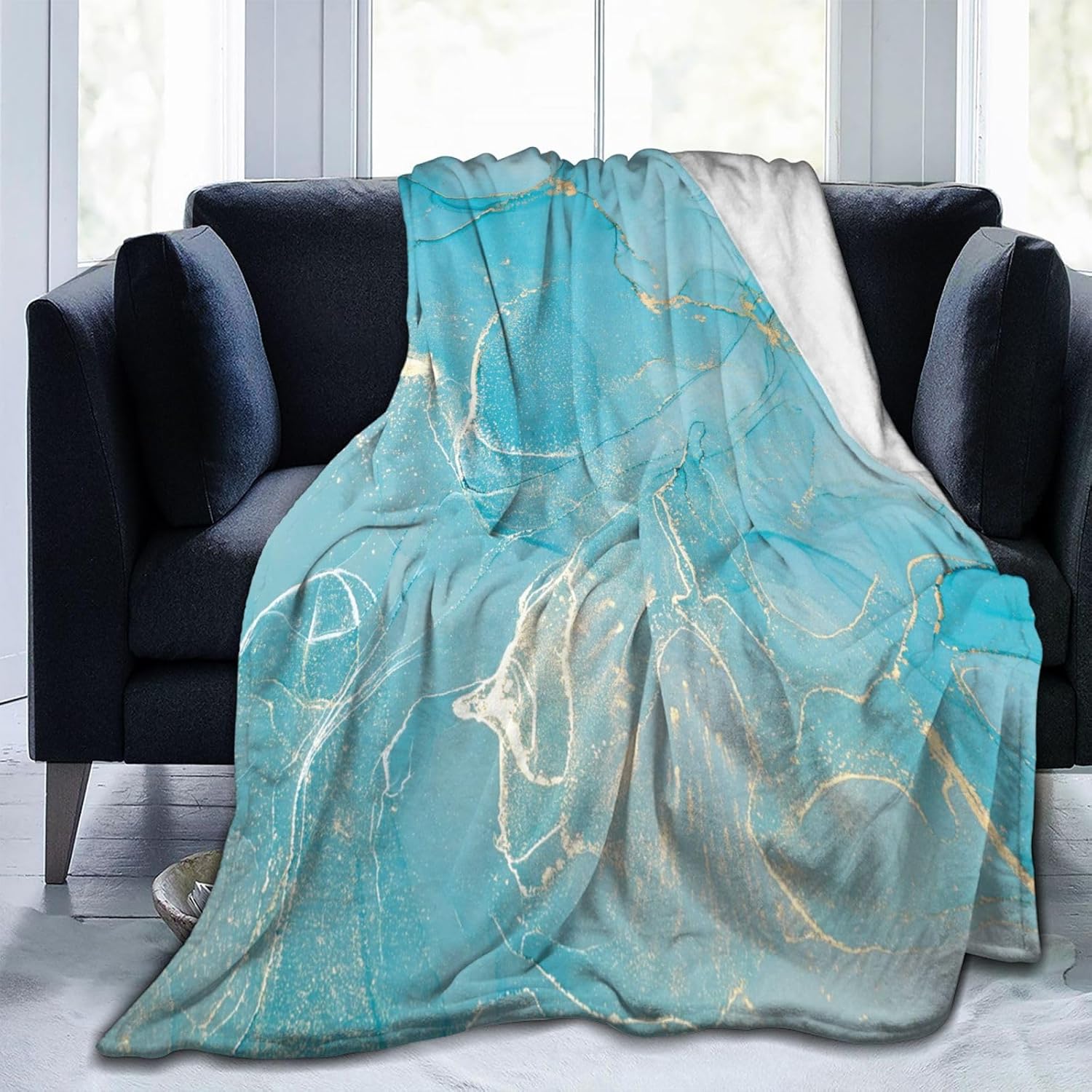 Blue Teal Turquoise Marble Throw Blankets All Season Ultra Soft Warm Fleece Blanket for Home Bed Sofa Couch Chair Outdoor Travel Camping 40x30 Inch - Image 9