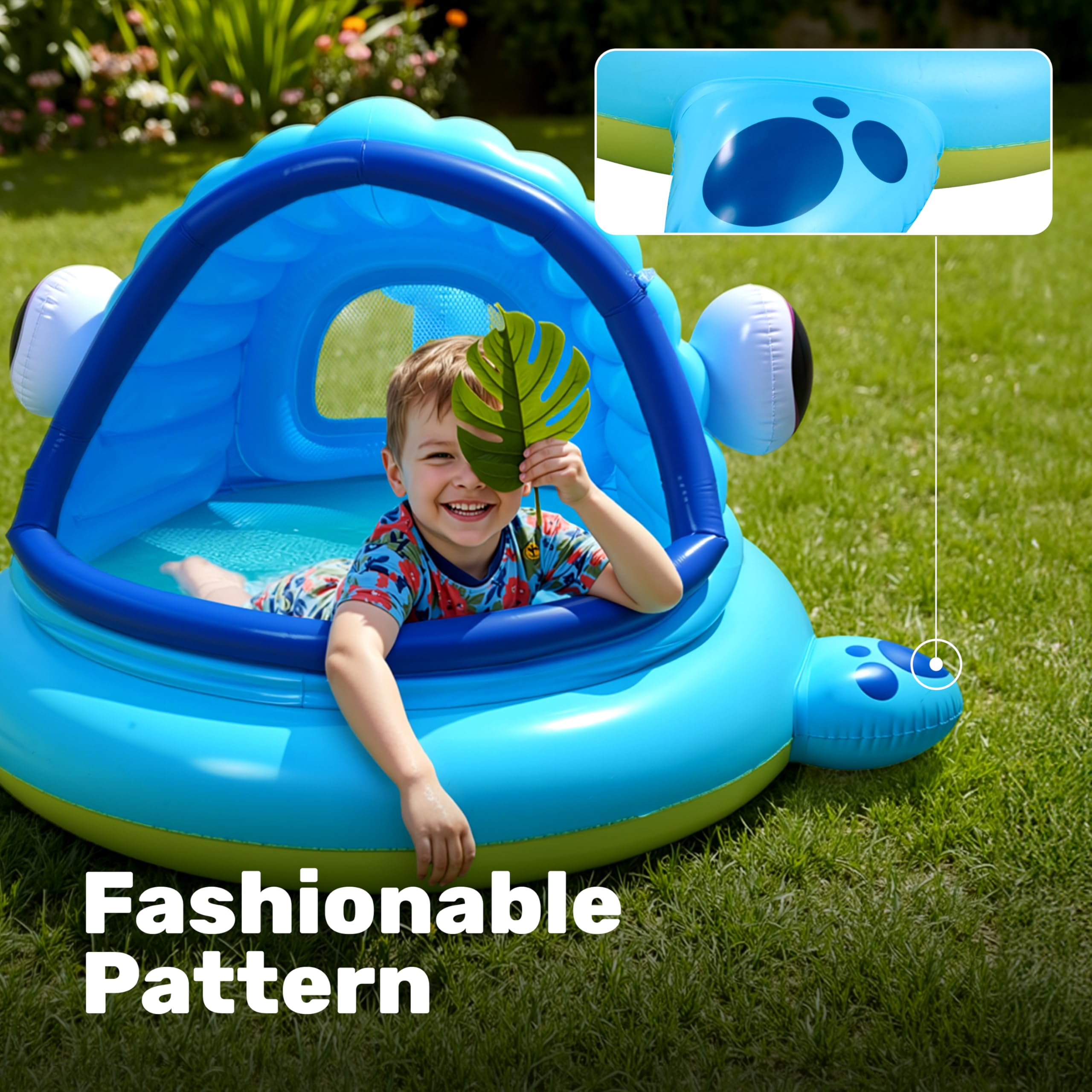 JOYIN Piscina Infantil Hinchable con Parasol para Niños 137 x 142 x 71cm Ballena Piscinas bebé Infantiles, Flotador de Natación Juguetes de Fiesta de natación