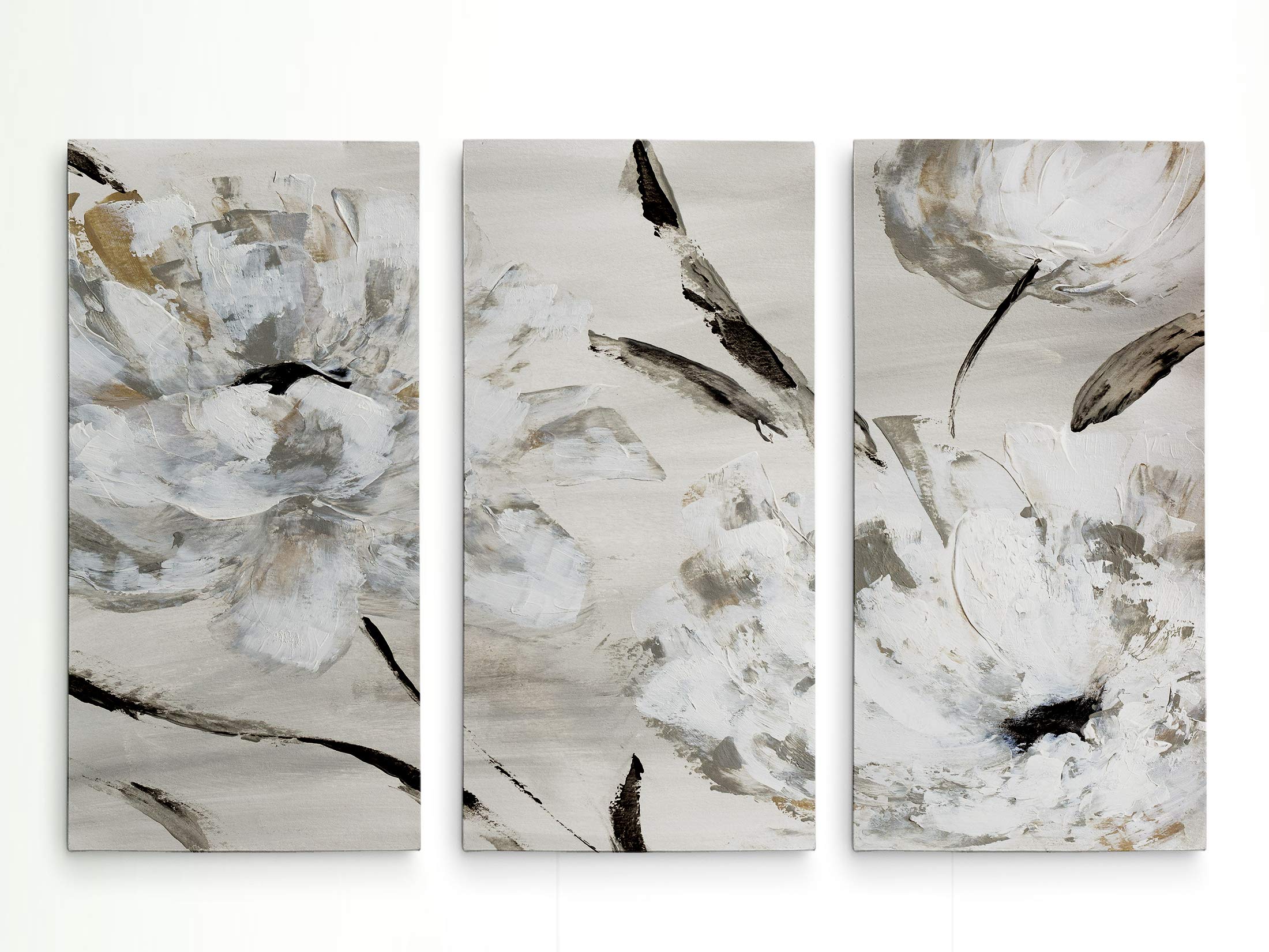 Renditions Gallery Abstract Floral Prints for Home Decor Misty Morning White Blooms Abstract Art Paintings for Office Bedroom Kitchen Walls - 16"x32"x3panels LT29