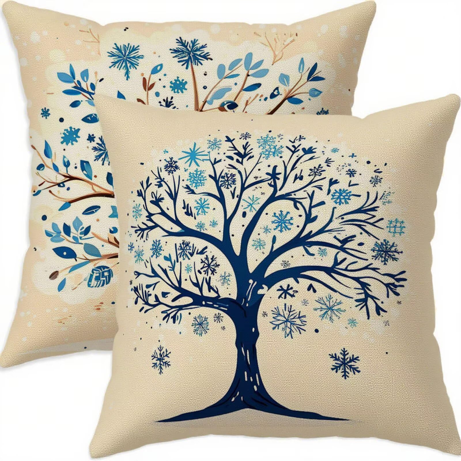 Housse coussin 70x70cm imperméable en lin bleu avec fermeture éclair invisible (lot de 2)