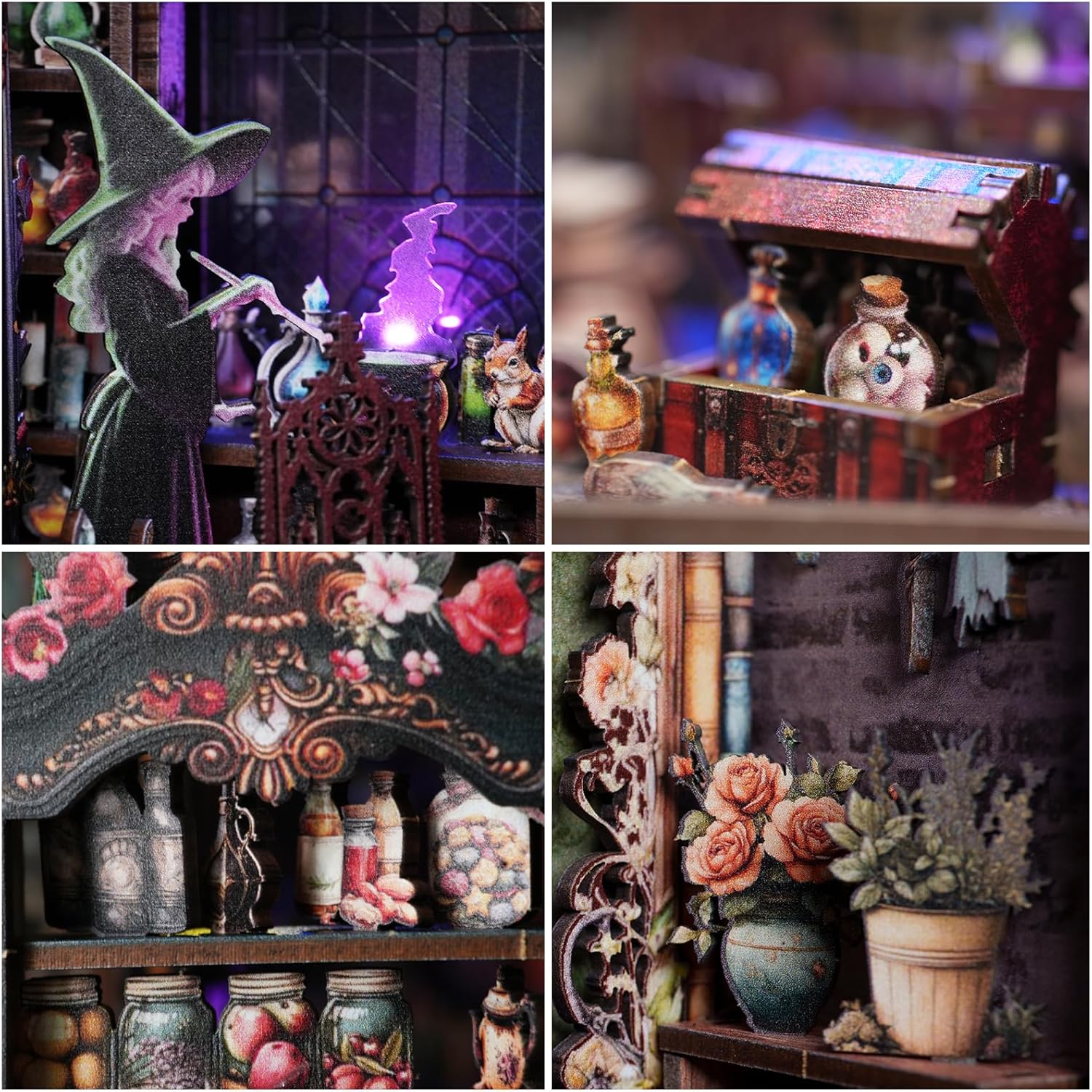 Book Nook, DIY Wooden Dollhouse Miniature Kit, LED Lights and Furniture Included, Magic Shop Miniature House, Book Nook Kit for Adults, Gifts for Family/Friends