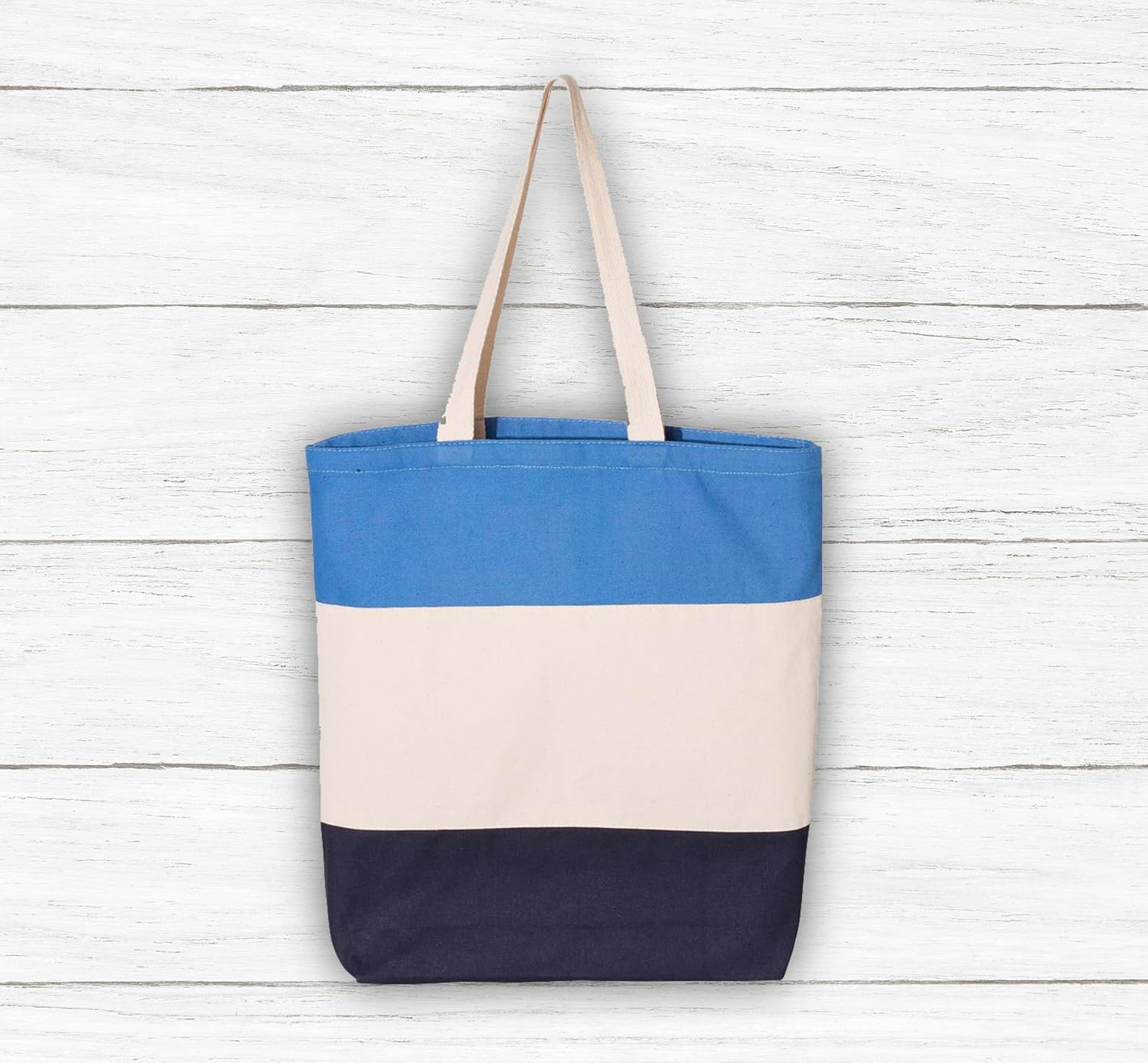 Tri-Color Blank Canvas Tote Bags, 12-Pack Blue Tote Bags, Durable 15x15" Cotton Totes for Creative DIY, Shopping, and Everyday Use with Sturdy 20-Inch Handles - Image 3