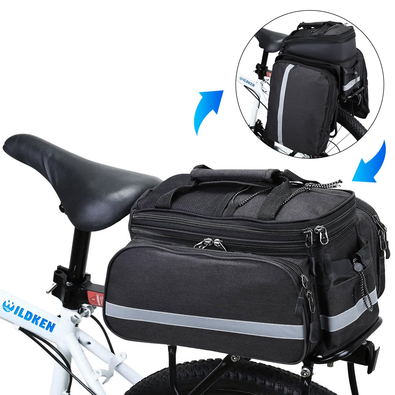 Wildken Sac de Transport de Bagages pour Vélo, étanche, Sac de Rangement Arrière, pour Le Cyclisme, Le VTT, Le Sport, Les Voyages, avec Housse de Pluie (Noir)