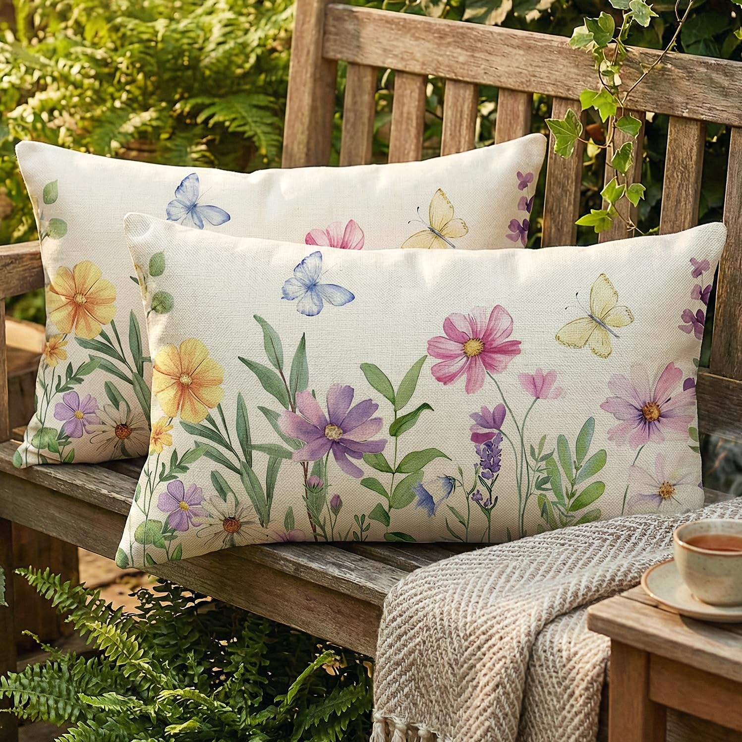 JANGYUHH 2er Set Outdoor Kissen 30x50 cm Kissenbezug Wetterf