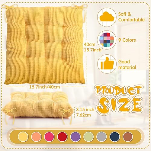 Miniatura 2 de Paquete de 9 cojines para silla con lazos de 15.7 pulgadas de grosor, almohadillas cuadradas para sillas de cocina, para interiores y exteriores,