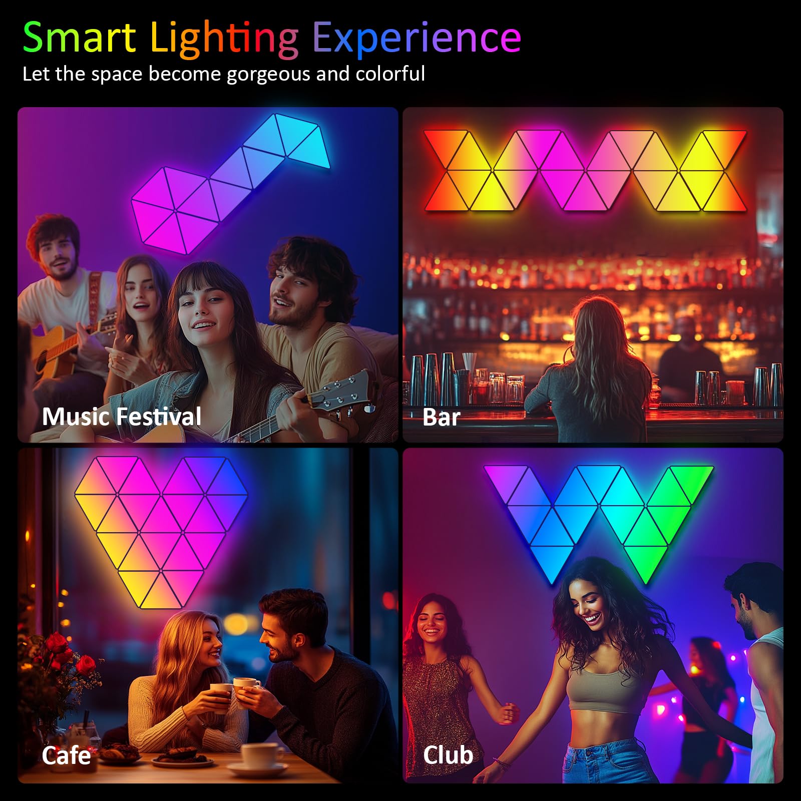 Kangtaixin Pannelli LED Triangolari RGB da Parete - Set di 8 Luci Smart con 16 Milioni di Colori, Controllo Tramite App, Sincronizzazione Musicale, Lampada Decorativa per Gaming, Camera e Ufficio